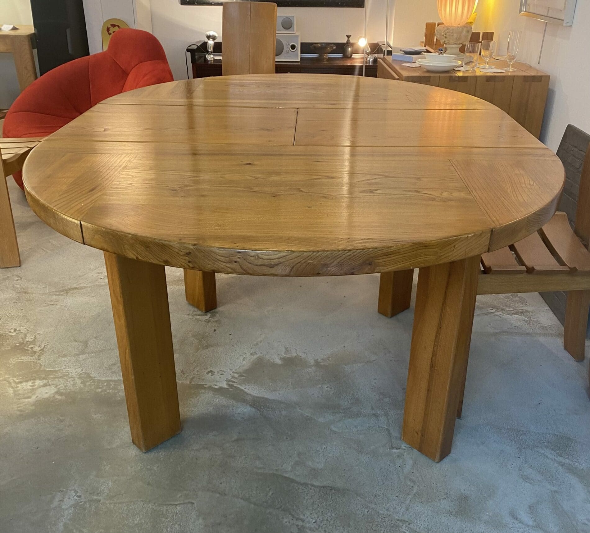 Table à Rallonge en Orme Massif de 1978 par Pierre Chapo, Éditée par Regain