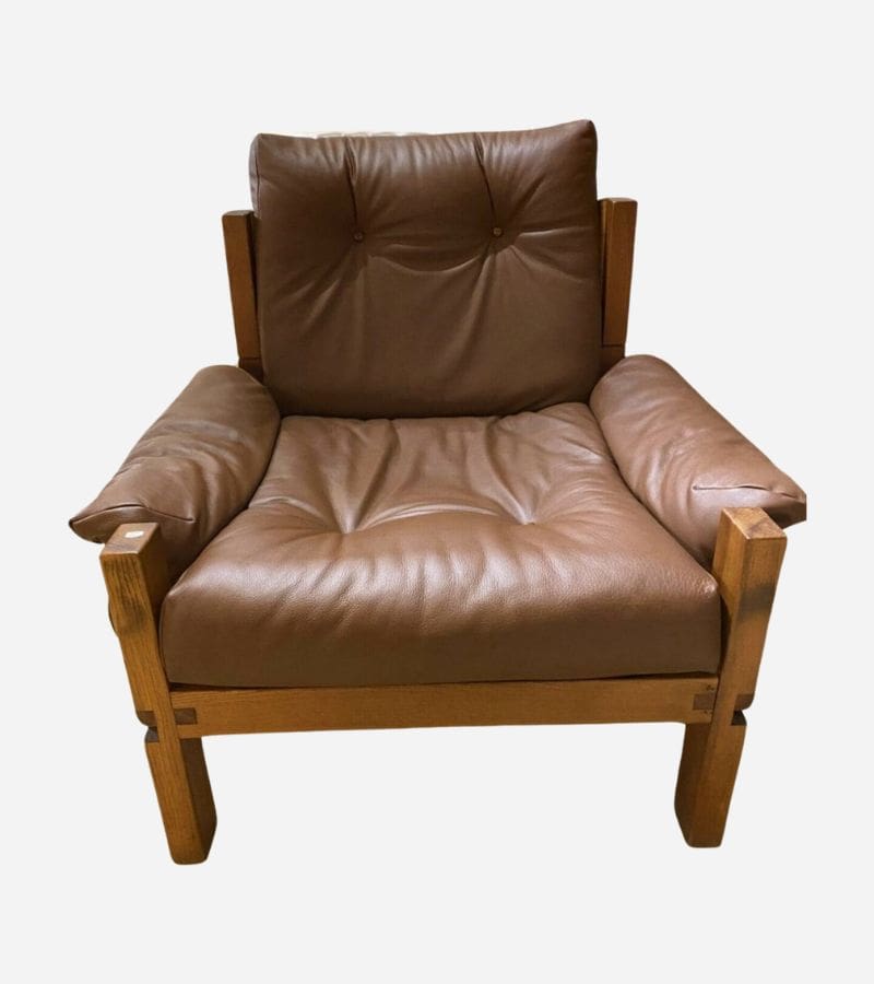 Fauteuil Design Pierre Chapo S15 en Orme et Cuir Connolly Occasion