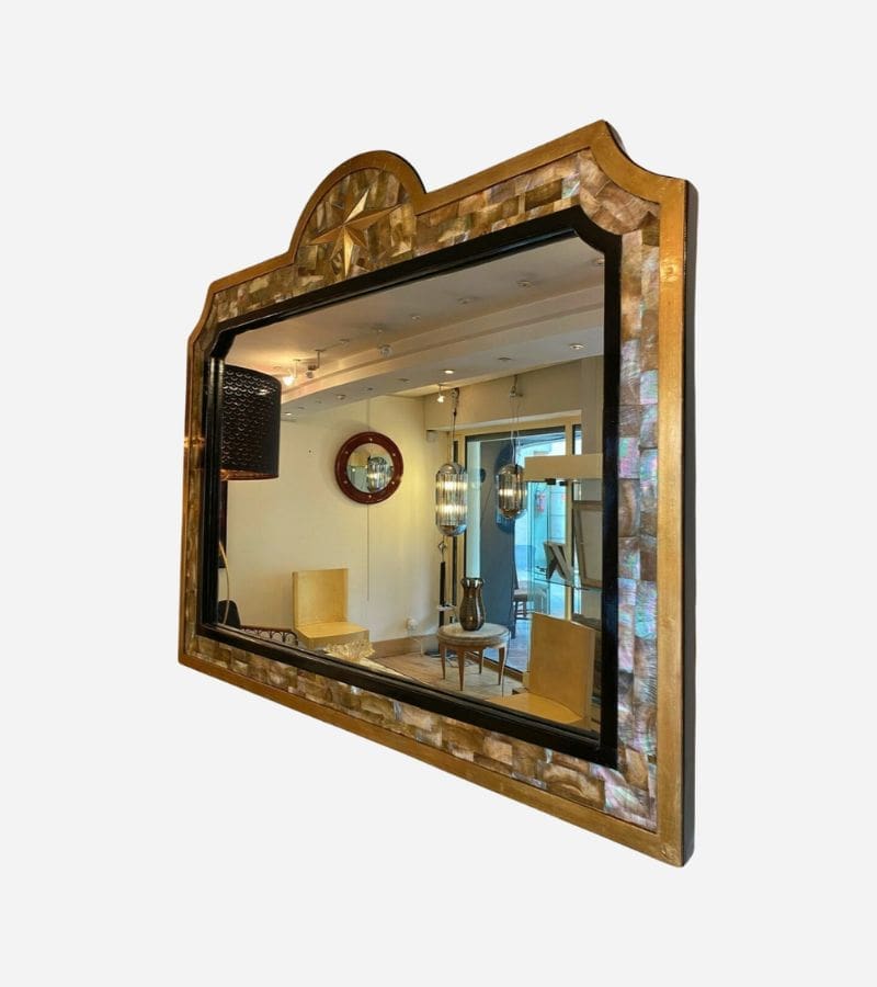 Miroir en Nacre de Tahiti avec Bois Doré et Verre