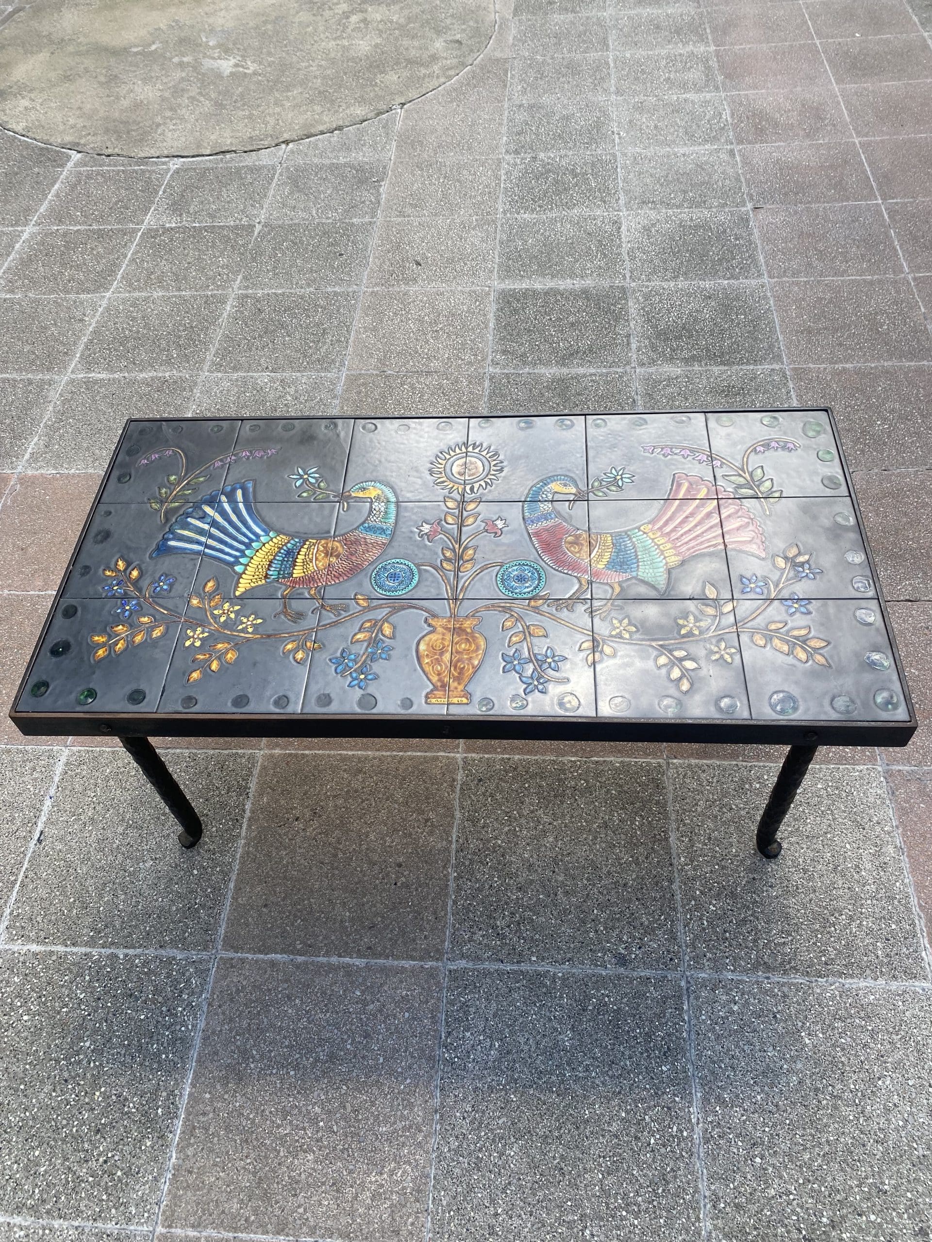 Table Basse Emile Rocher 1969 – Fer Forgé et Céramique