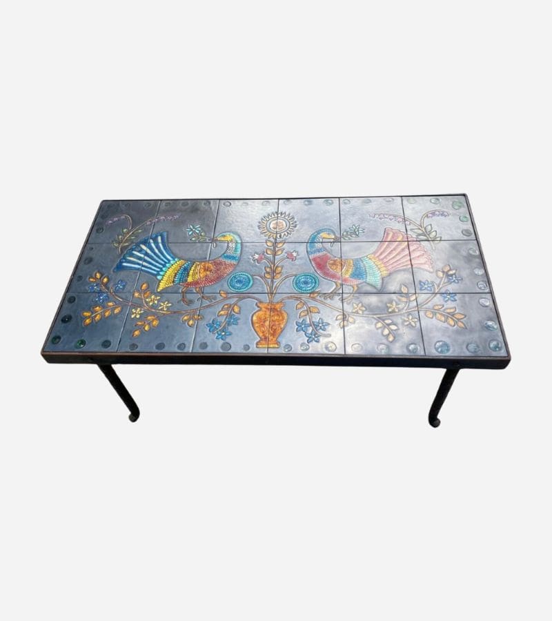 Table Basse Emile Rocher 1969 – Fer Forgé et Céramique