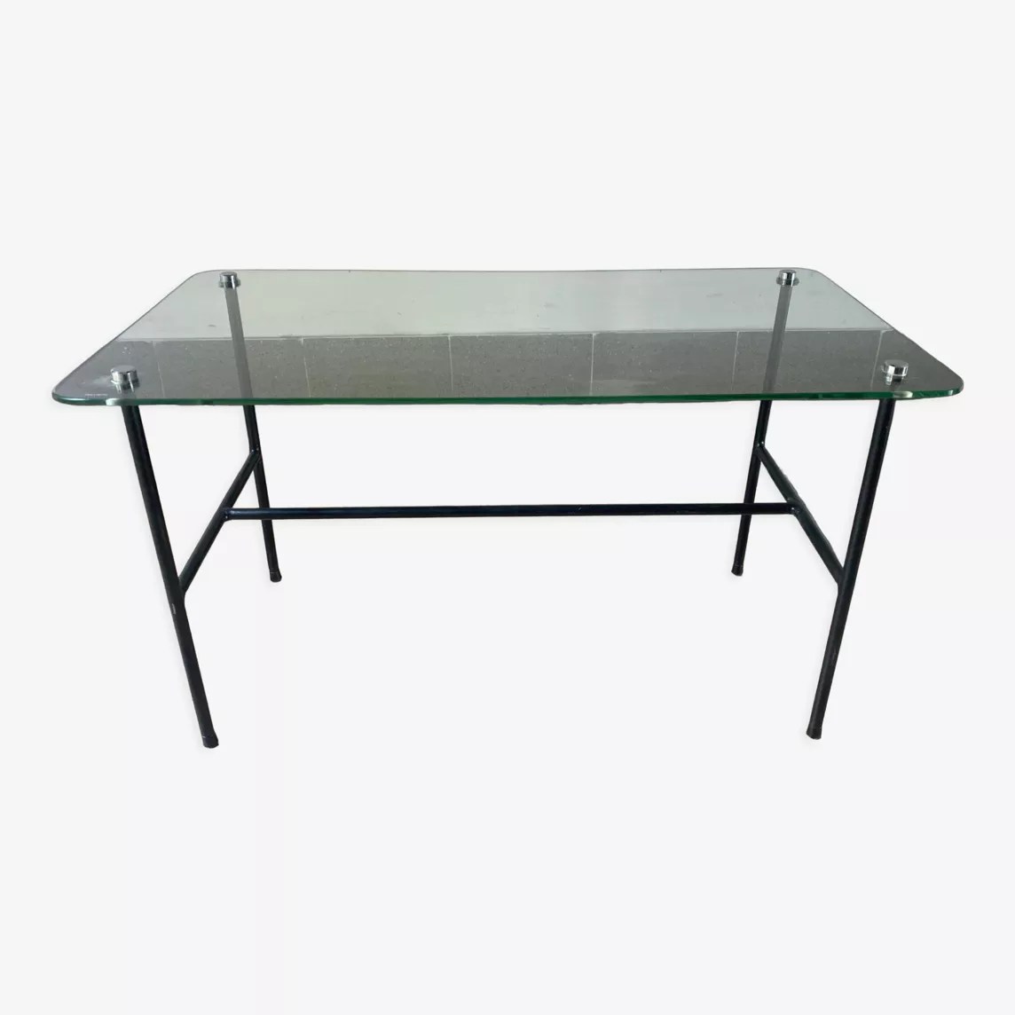 Table basse française de Pierre Guariche éditée par Steiner – Verre et acier