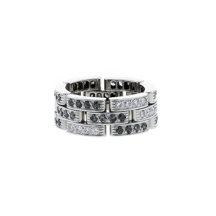 Bague Souple Cartier Maillon Panthère en Or Blanc, Diamants et Diamants Noirs (Occasion)
