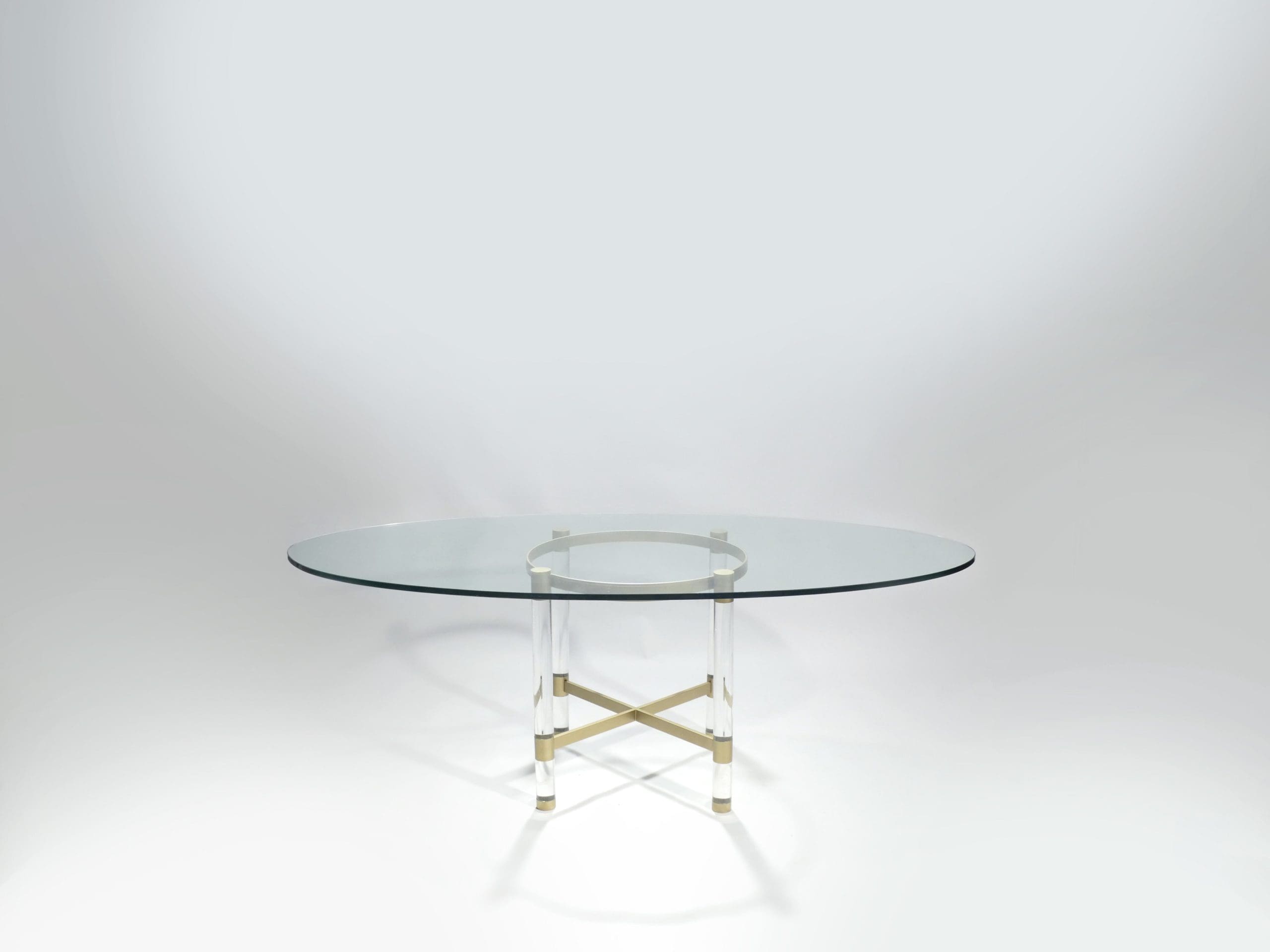 Table de salle à manger Sandro Petti en laiton et lucite pour Metalarte, années 1970