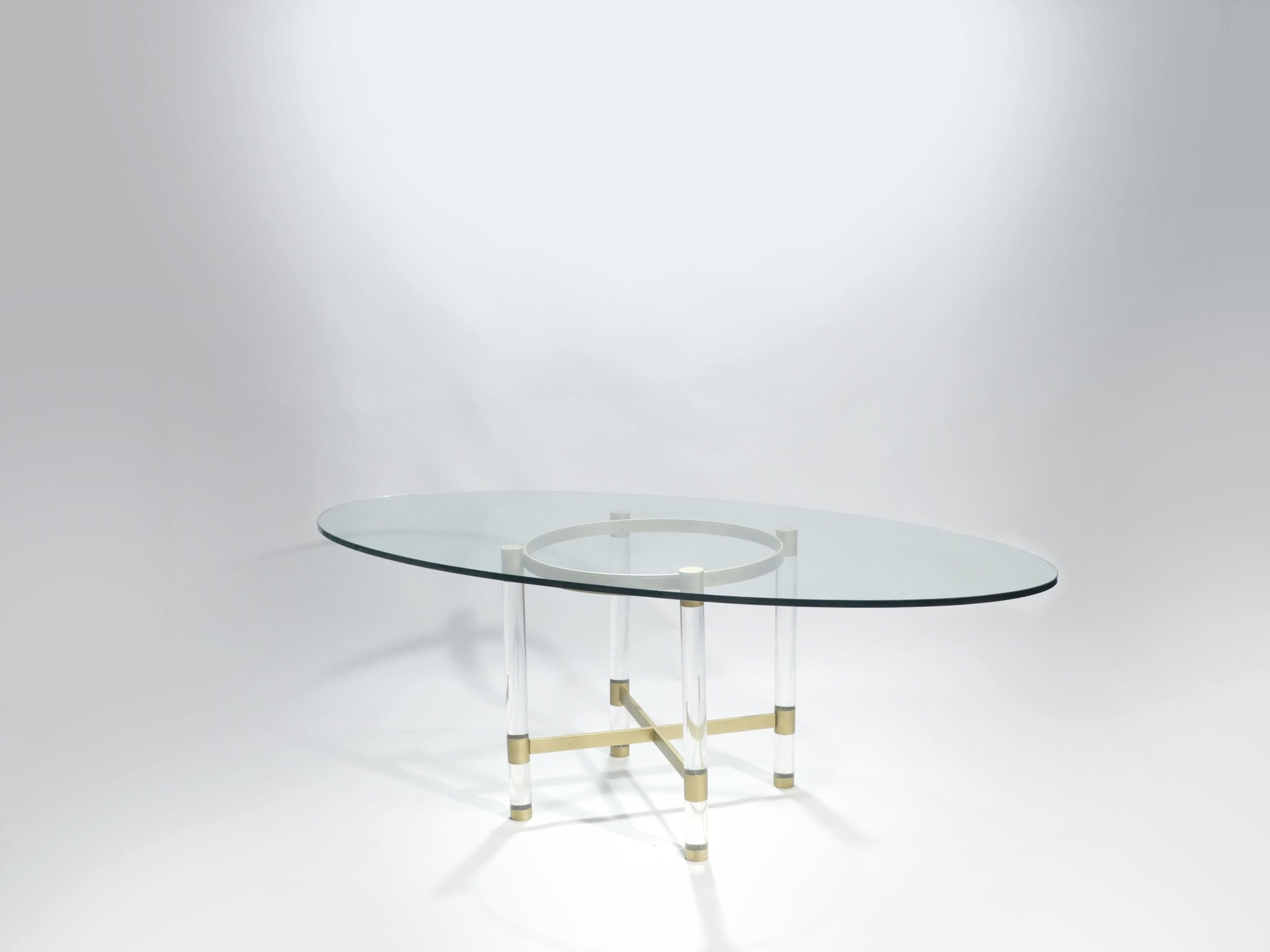 Table de salle à manger Sandro Petti en laiton et lucite pour Metalarte, années 1970