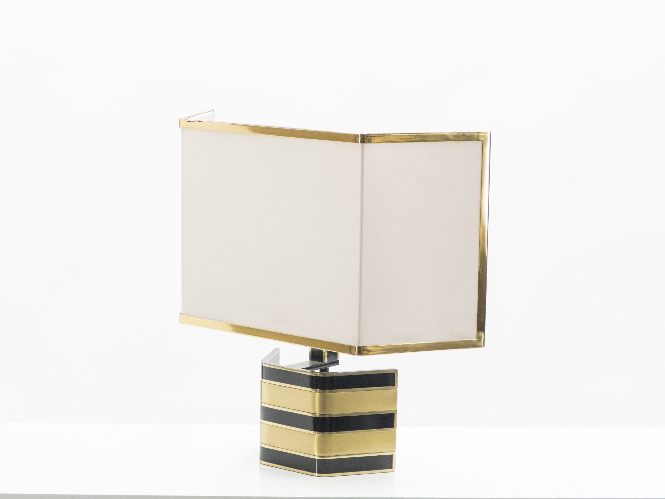 Grande Lampe de Table Italienne en Laiton et Noir par Romeo Rega, Années 1970