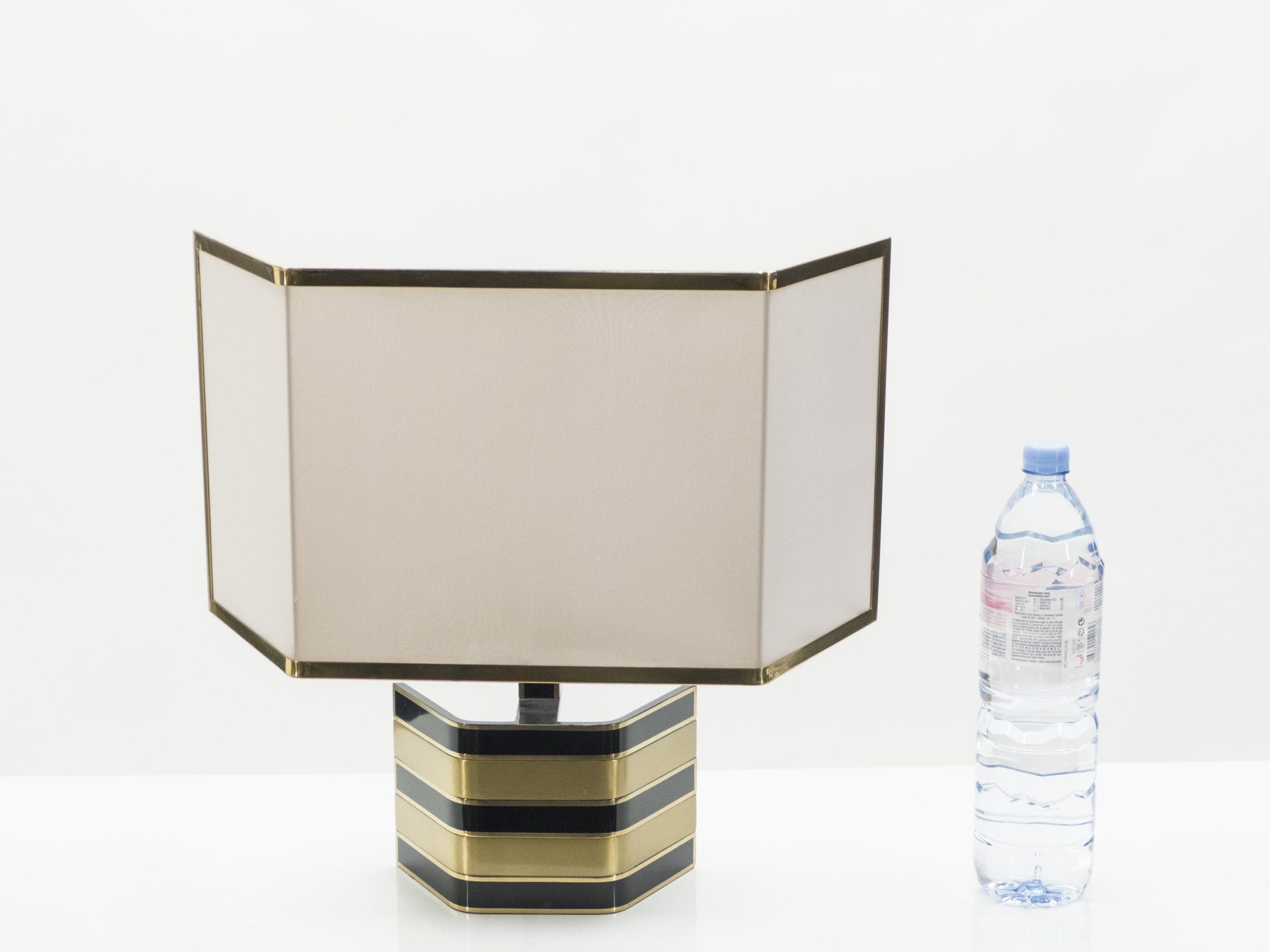 Grande Lampe de Table Italienne en Laiton et Noir par Romeo Rega, Années 1970