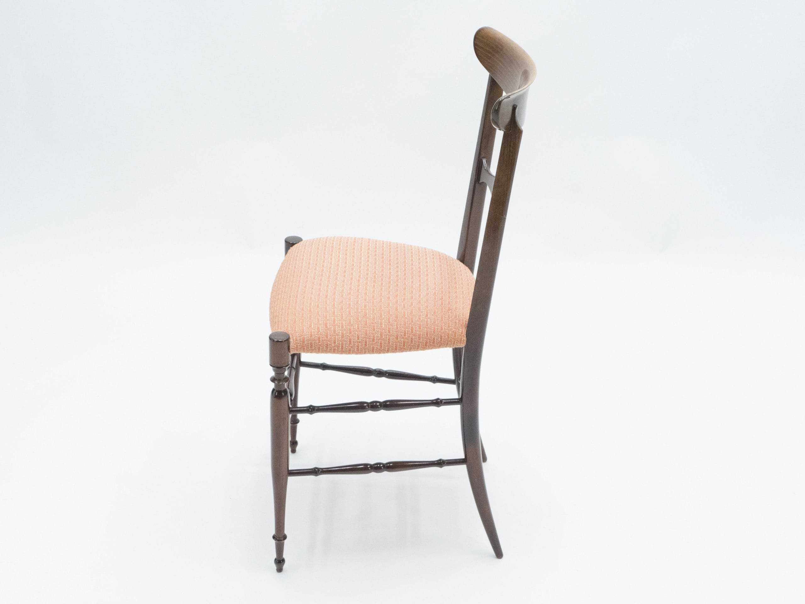 Ensemble rare de six chaises Campanino Chiavari en noyer par Fratelli Levaggi, 1950