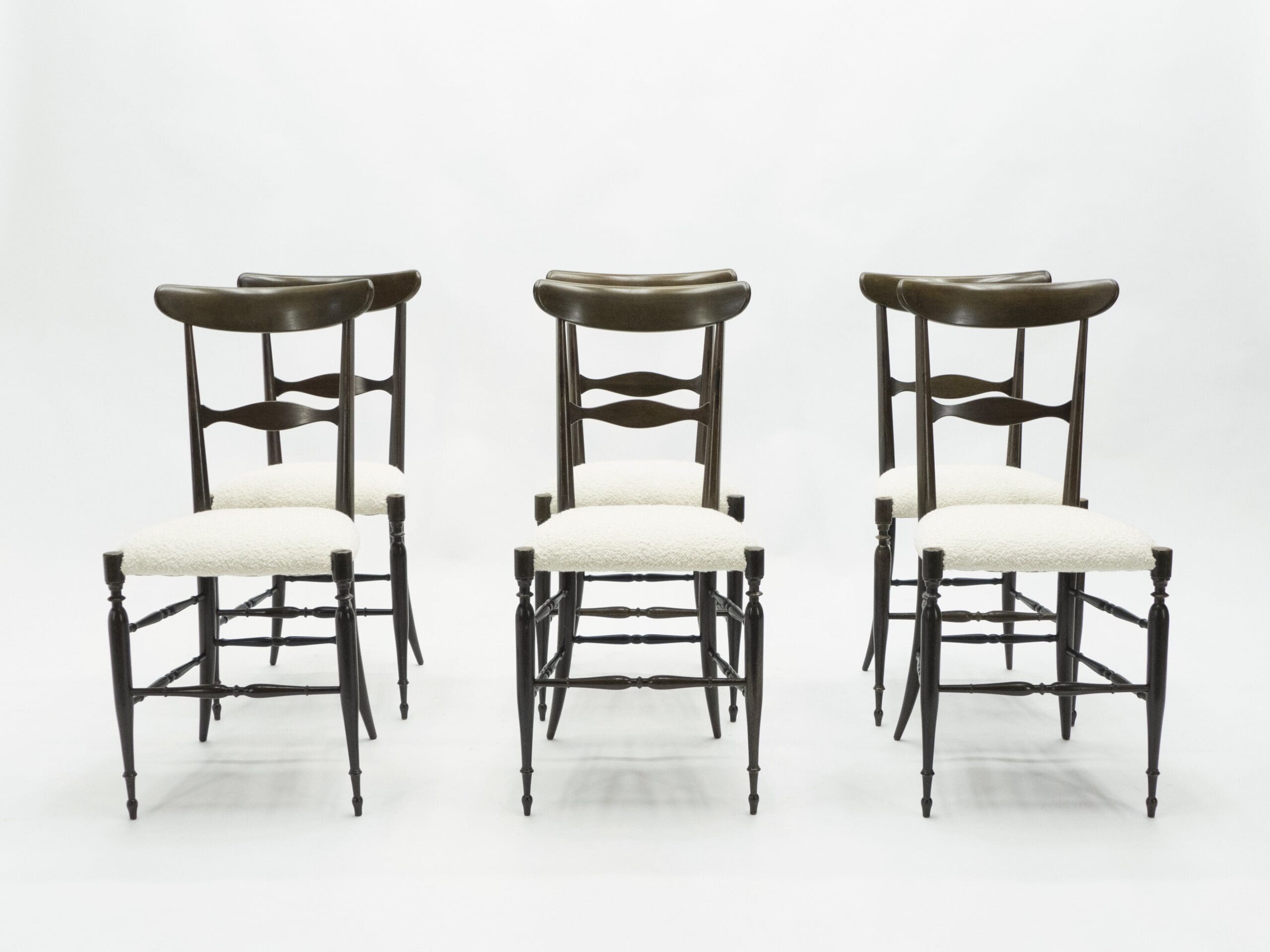 Lot de Six Chaises Campanino Chiavari en Noyer par Fratelli Levaggi, 1950
