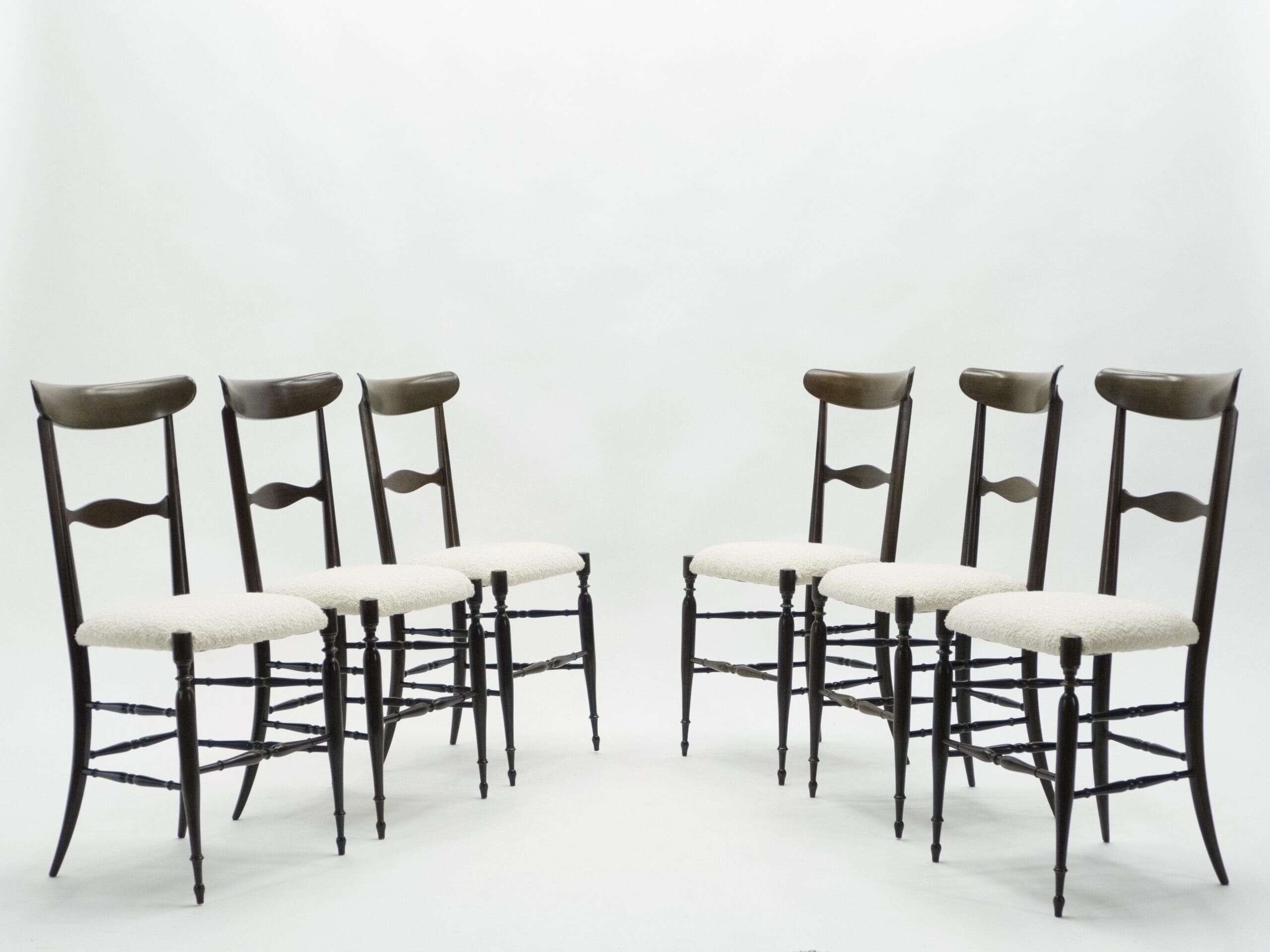 Lot de Six Chaises Campanino Chiavari en Noyer par Fratelli Levaggi, 1950