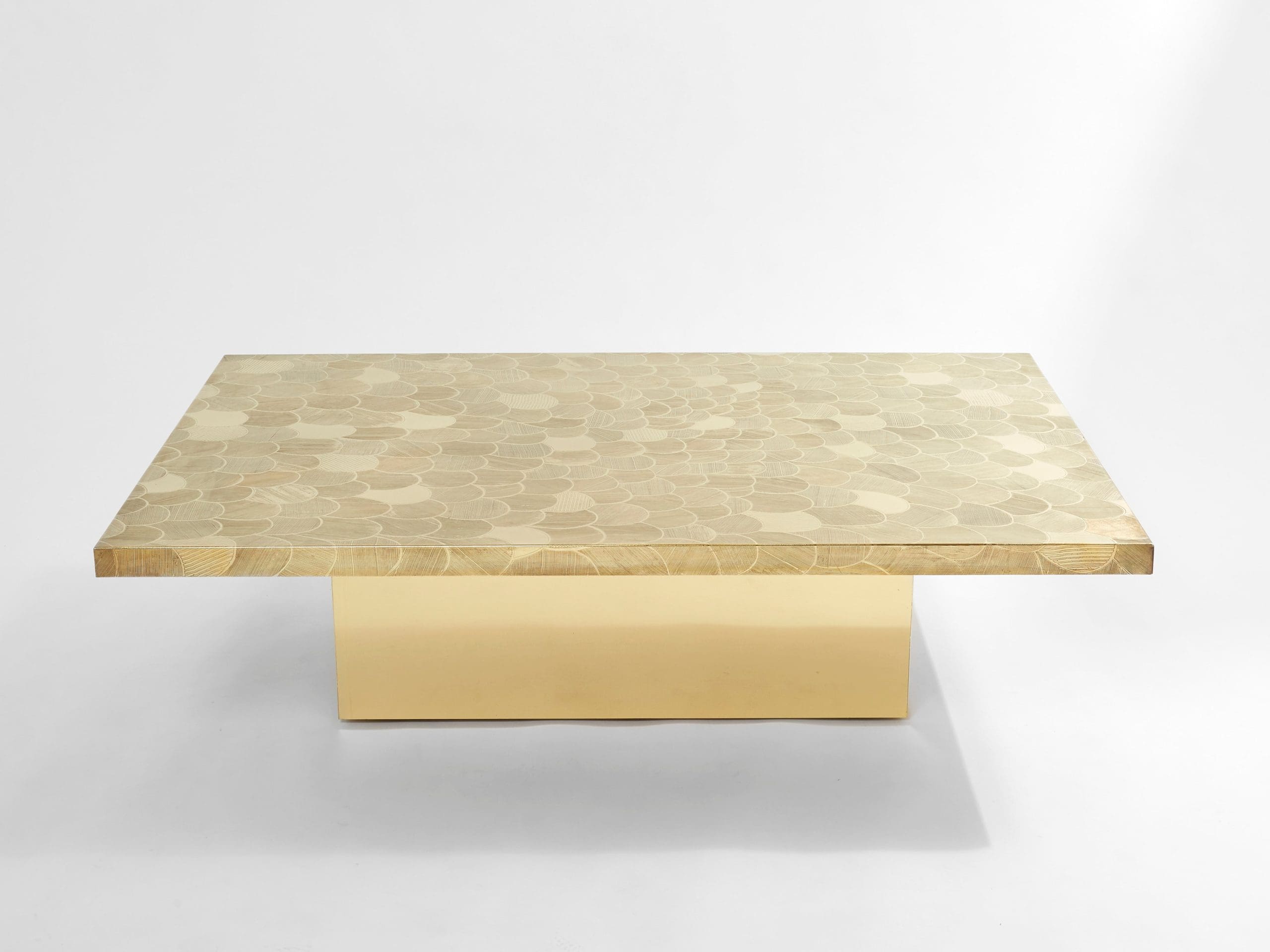 christian krekels signed belgian etched brass coffee table 1970