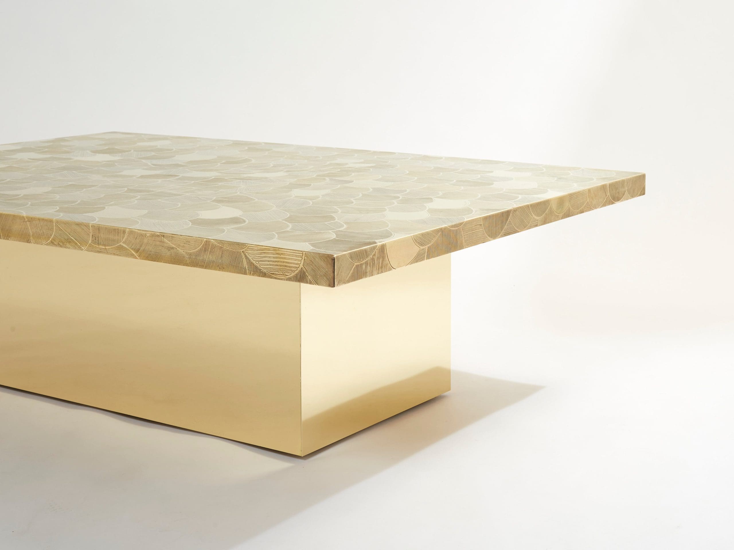 christian krekels signed belgian etched brass coffee table 1970