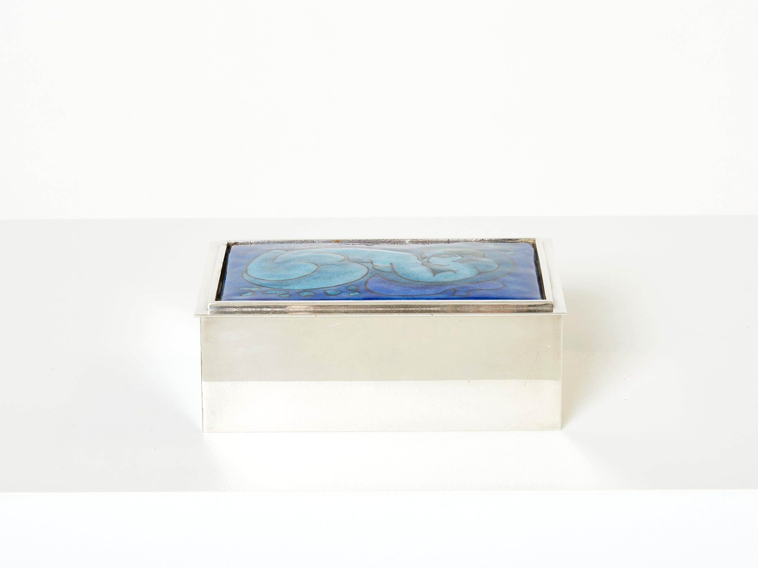 Boîte à Bijoux en Argent et Émail Bleu par Crevillen Paris, 1970