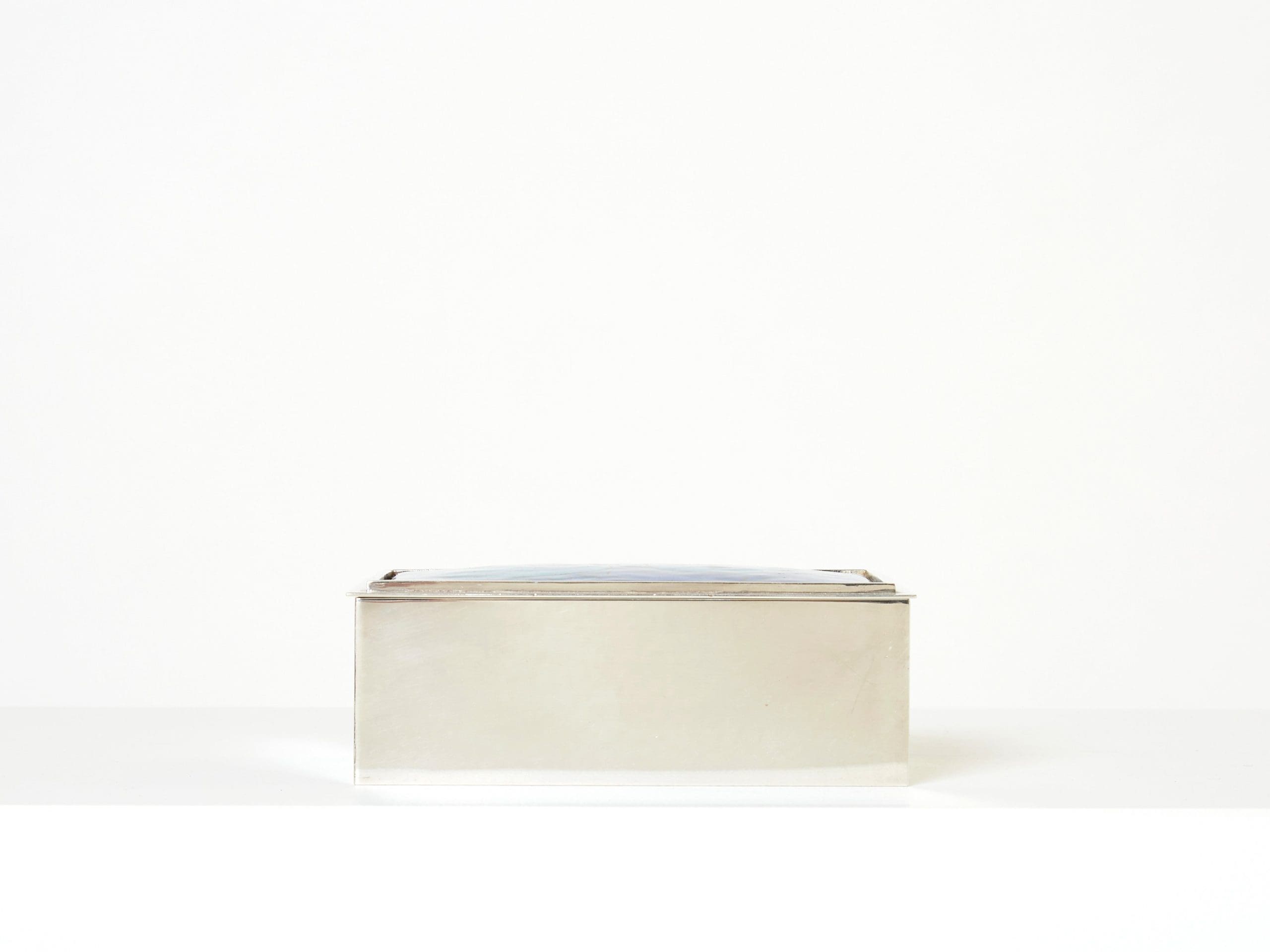 Boîte à Bijoux en Argent et Émail Bleu par Crevillen Paris, 1970