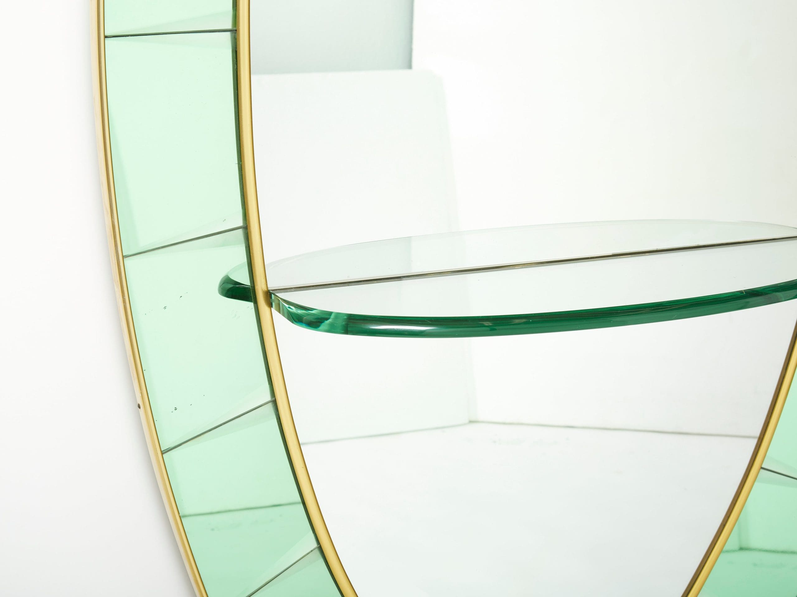 Cristal Arte Miroir Ovale en Laiton et Cristal Vert, Italie 1950s