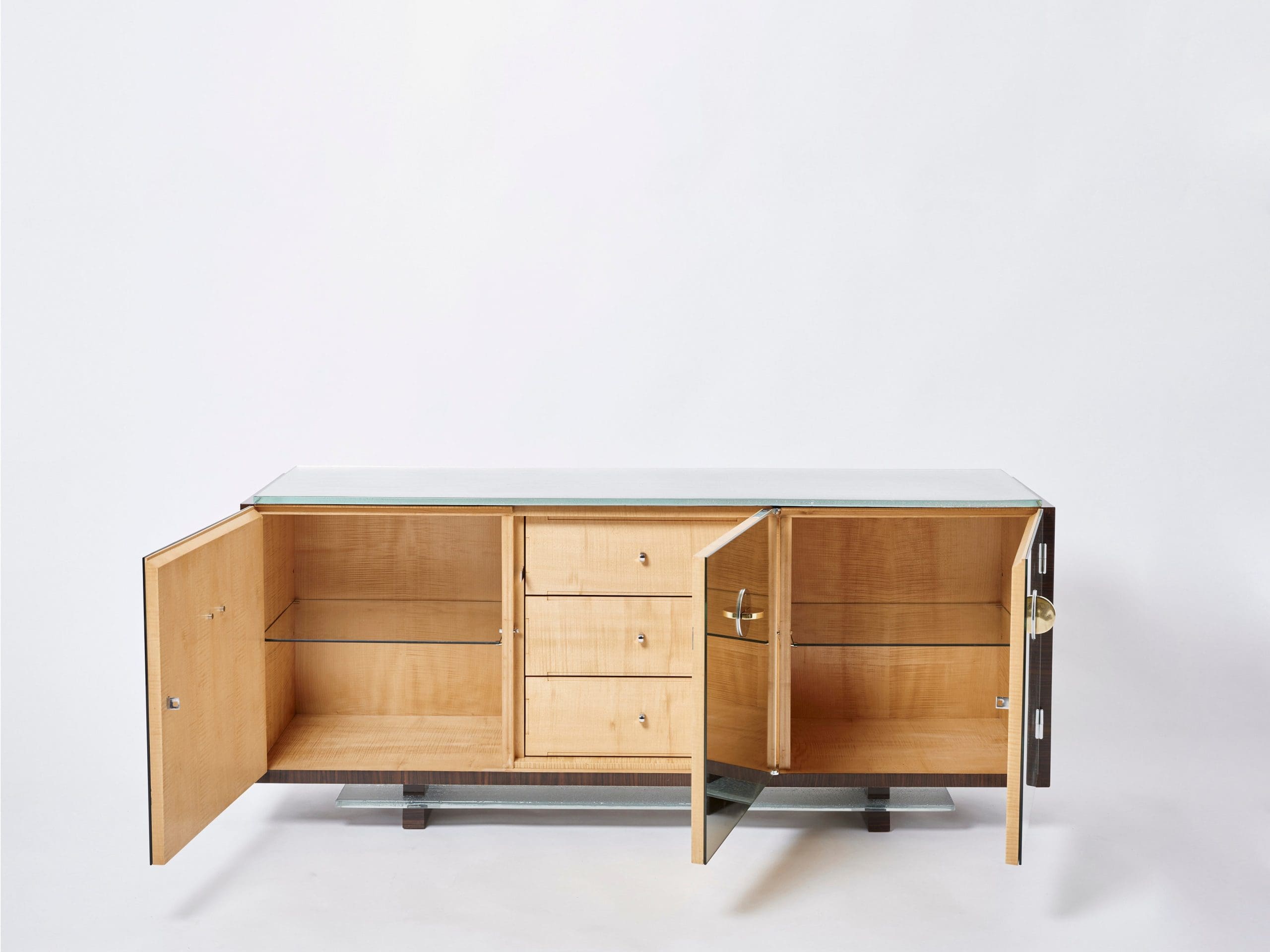 Buffet Style Adnet en Macassar et Sycomore Miroir par Alberto Pinto, Années 1990