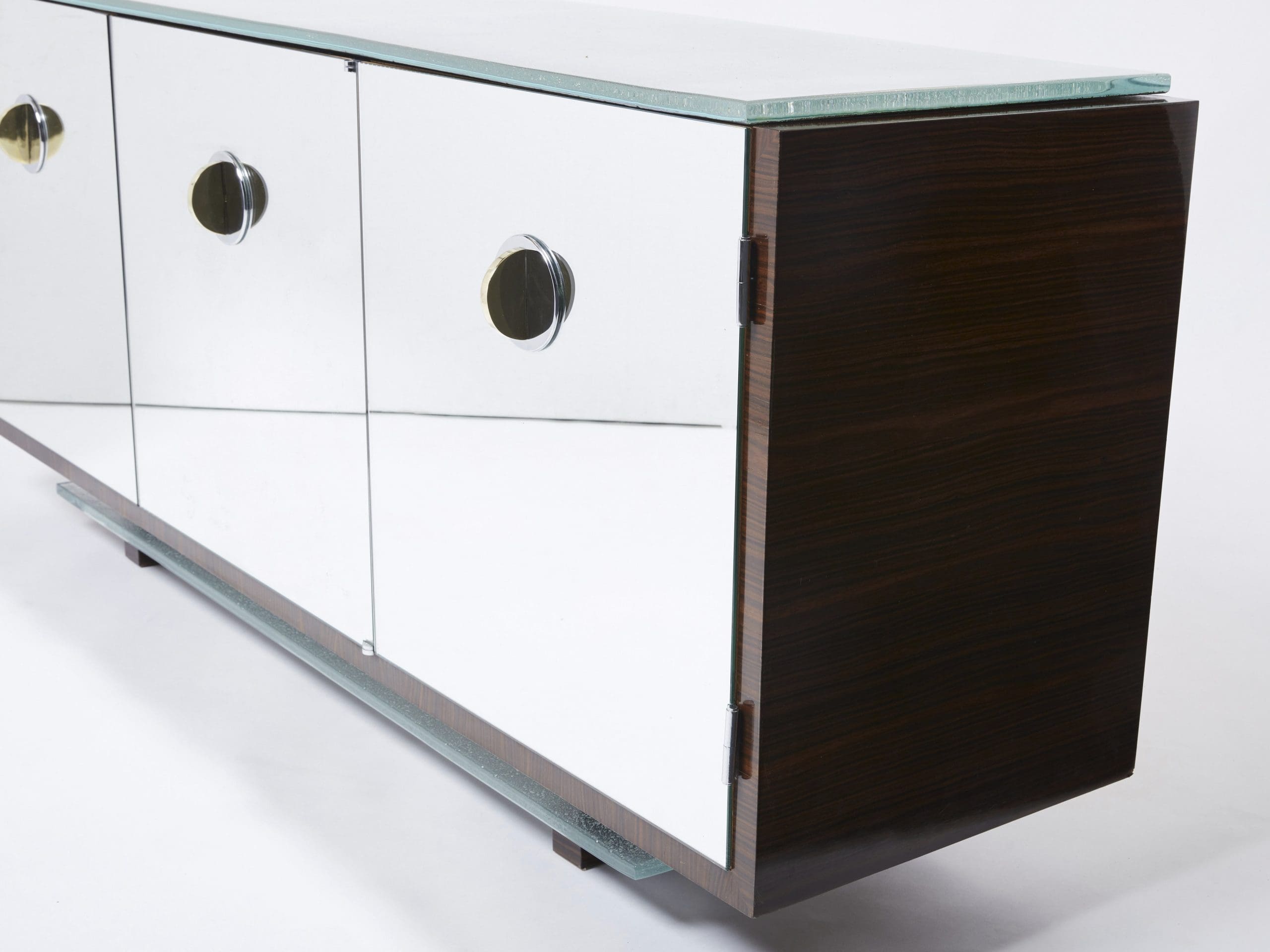 Buffet Style Adnet en Macassar et Sycomore Miroir par Alberto Pinto, Années 1990