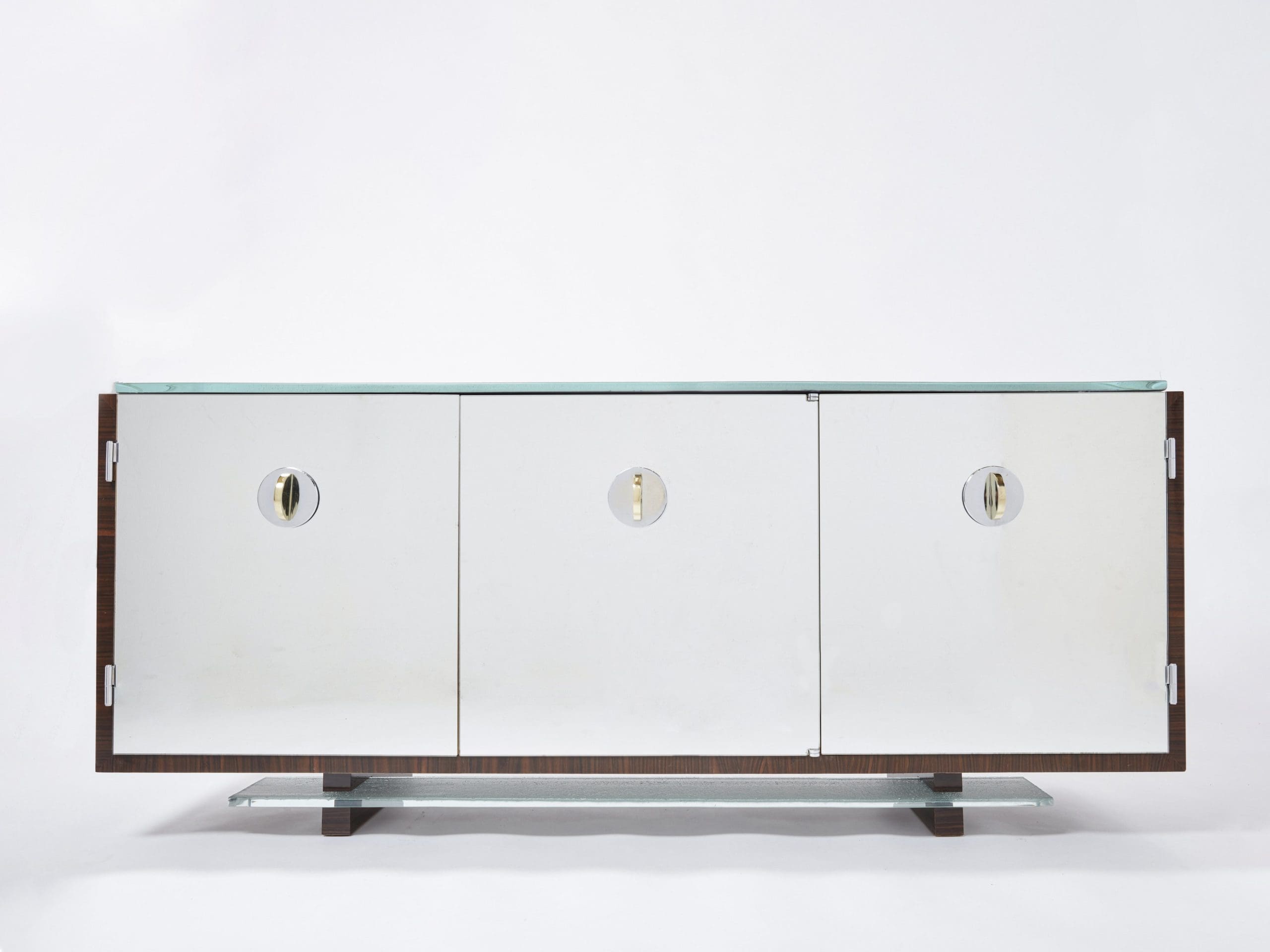 Buffet Style Adnet en Macassar et Sycomore Miroir par Alberto Pinto, Années 1990