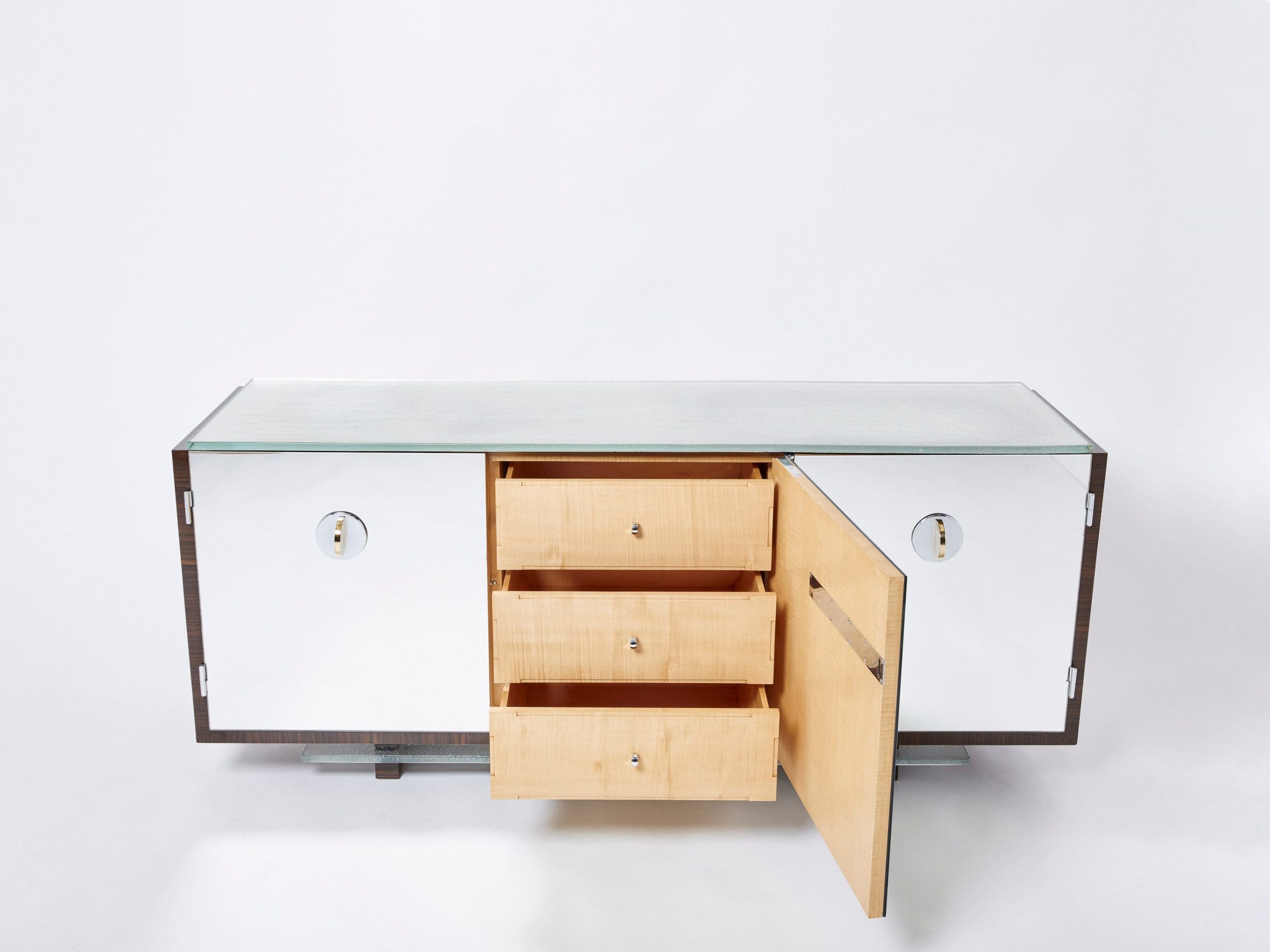 Buffet Style Adnet en Macassar et Sycomore Miroir par Alberto Pinto, Années 1990