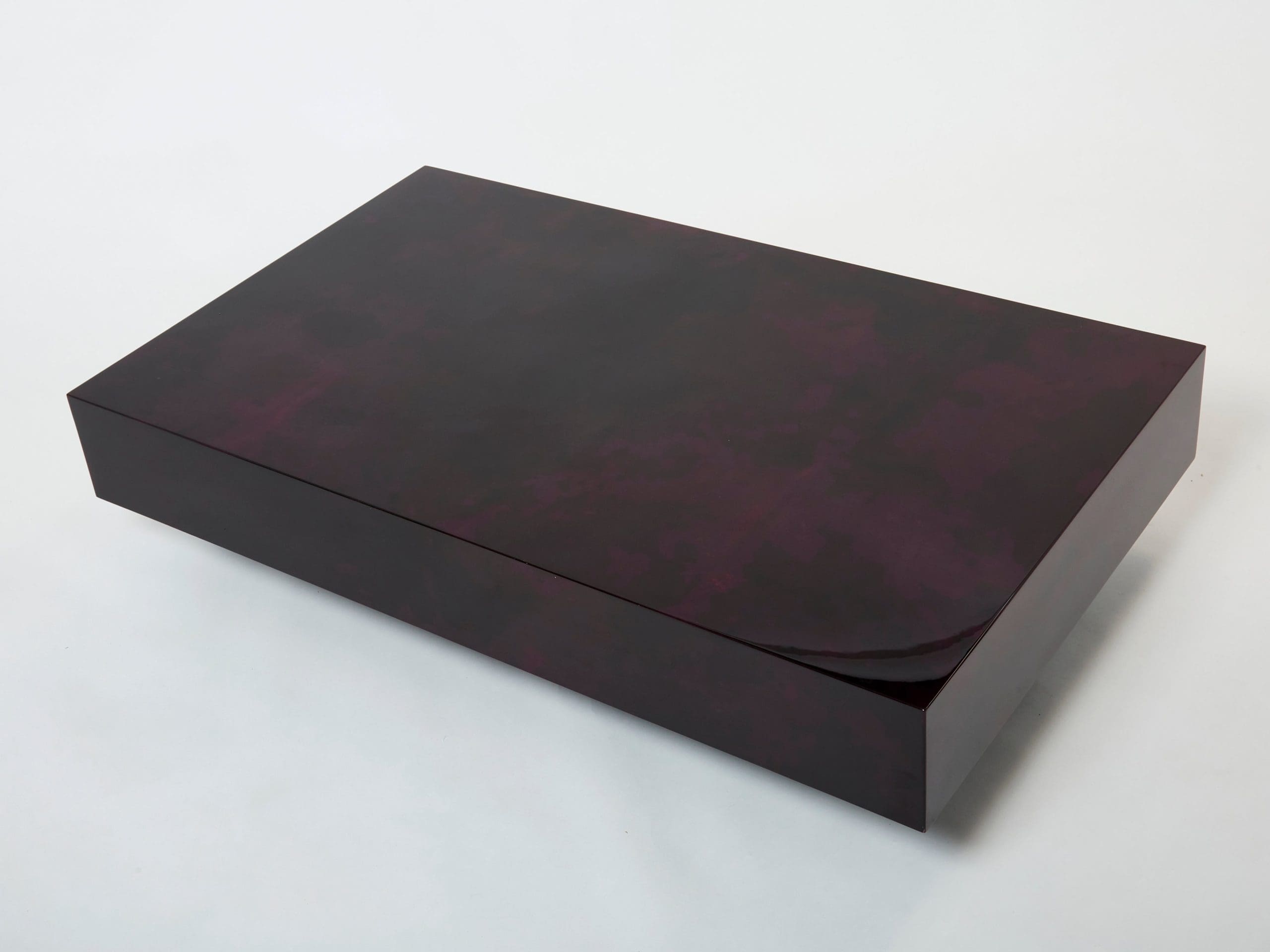 Table basse Aldo Tura en parchemin de peau de chèvre violet foncé, années 1960