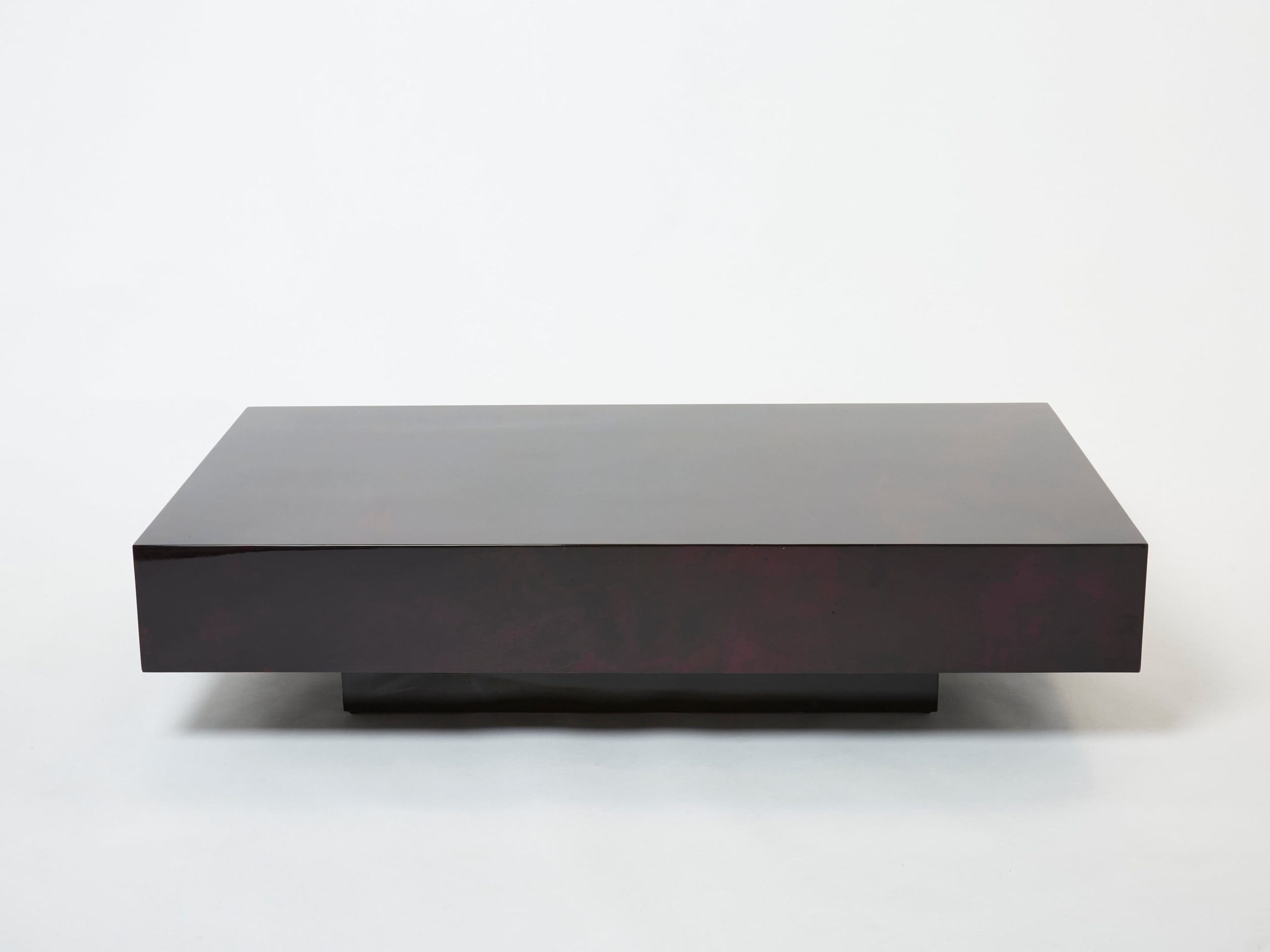 Table basse Aldo Tura en parchemin de peau de chèvre violet foncé, années 1960