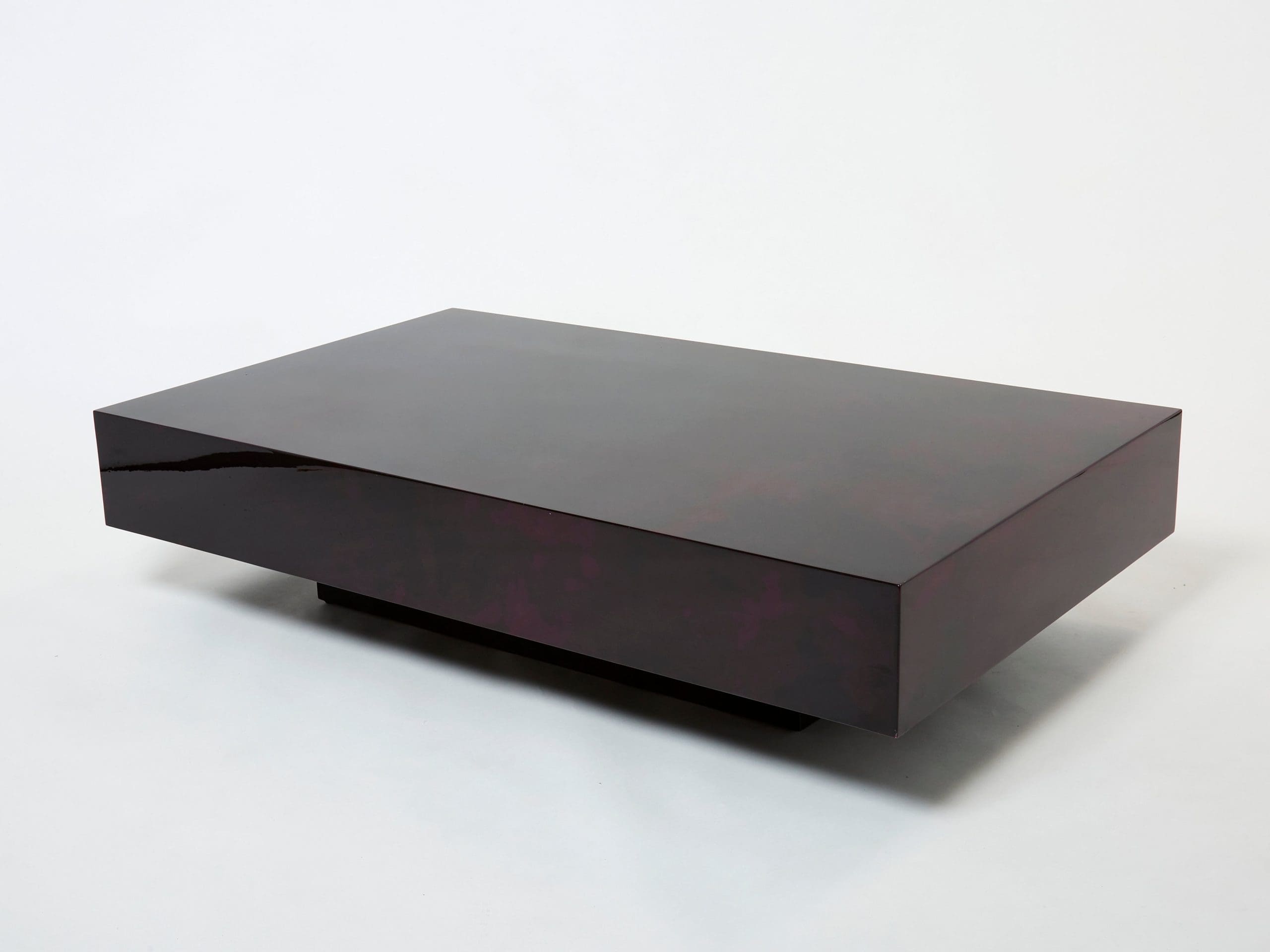Table basse Aldo Tura en parchemin de peau de chèvre violet foncé, années 1960