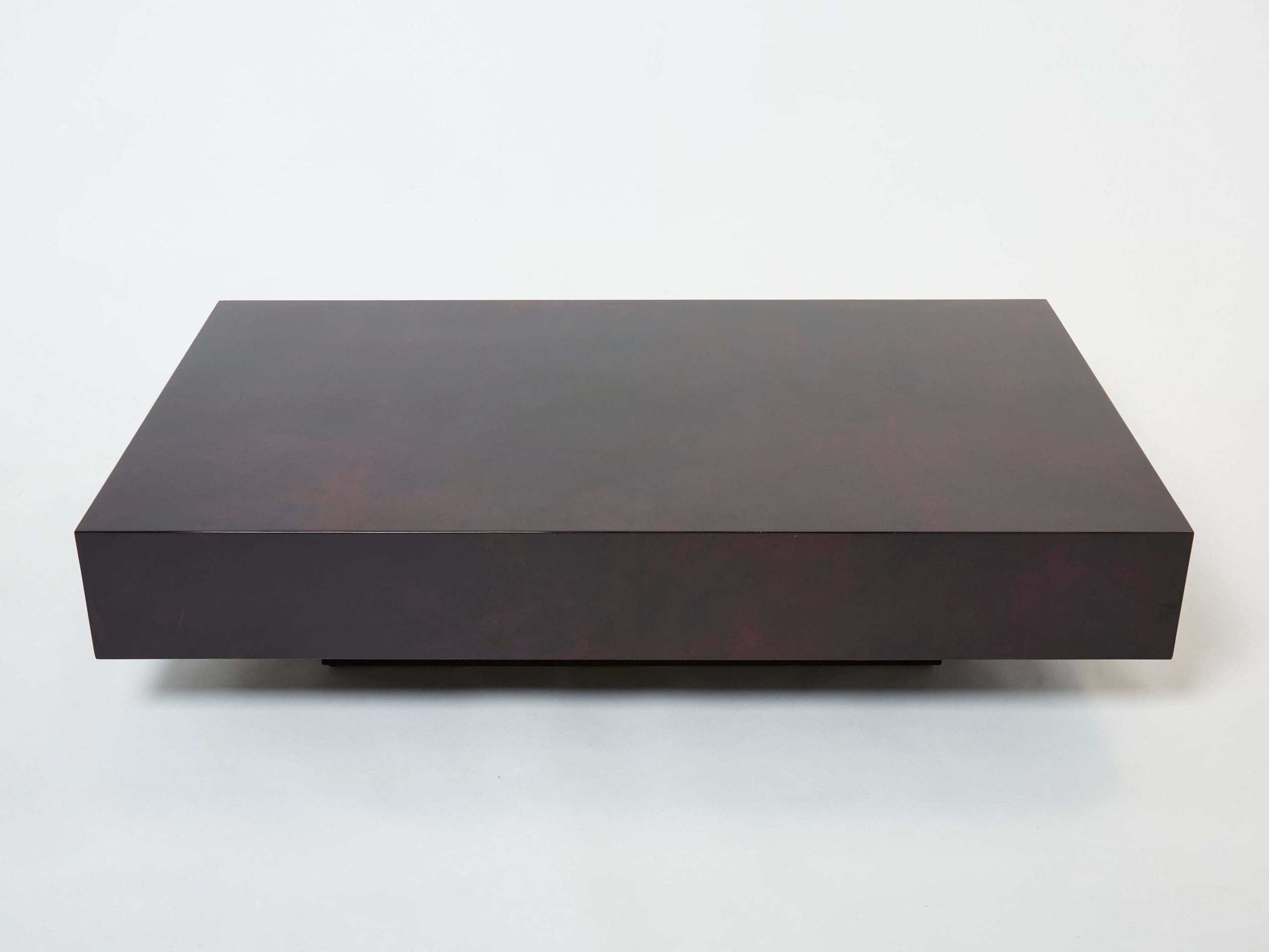 Table basse Aldo Tura en parchemin de peau de chèvre violet foncé, années 1960