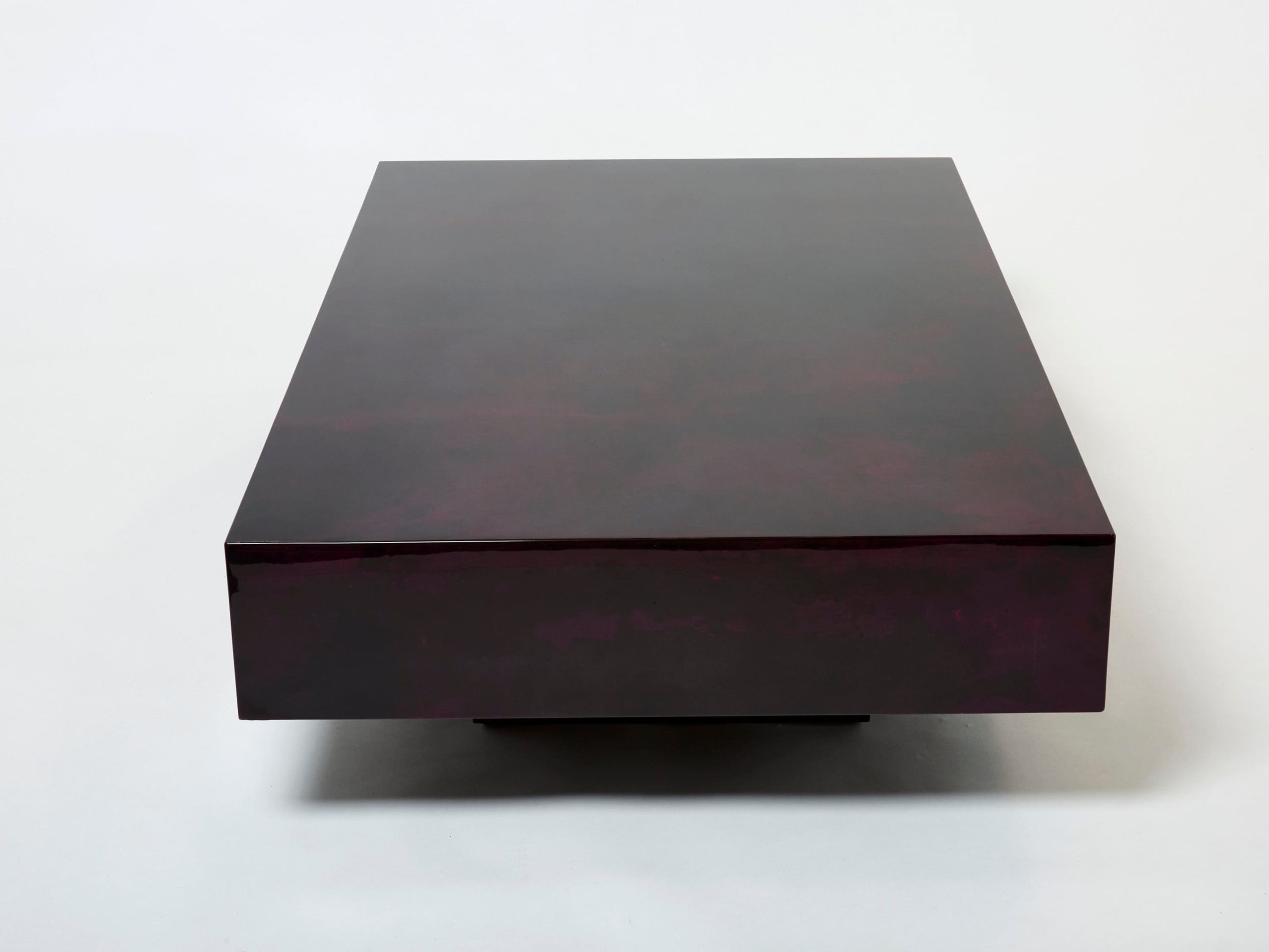 Table basse Aldo Tura en parchemin de peau de chèvre violet foncé, années 1960