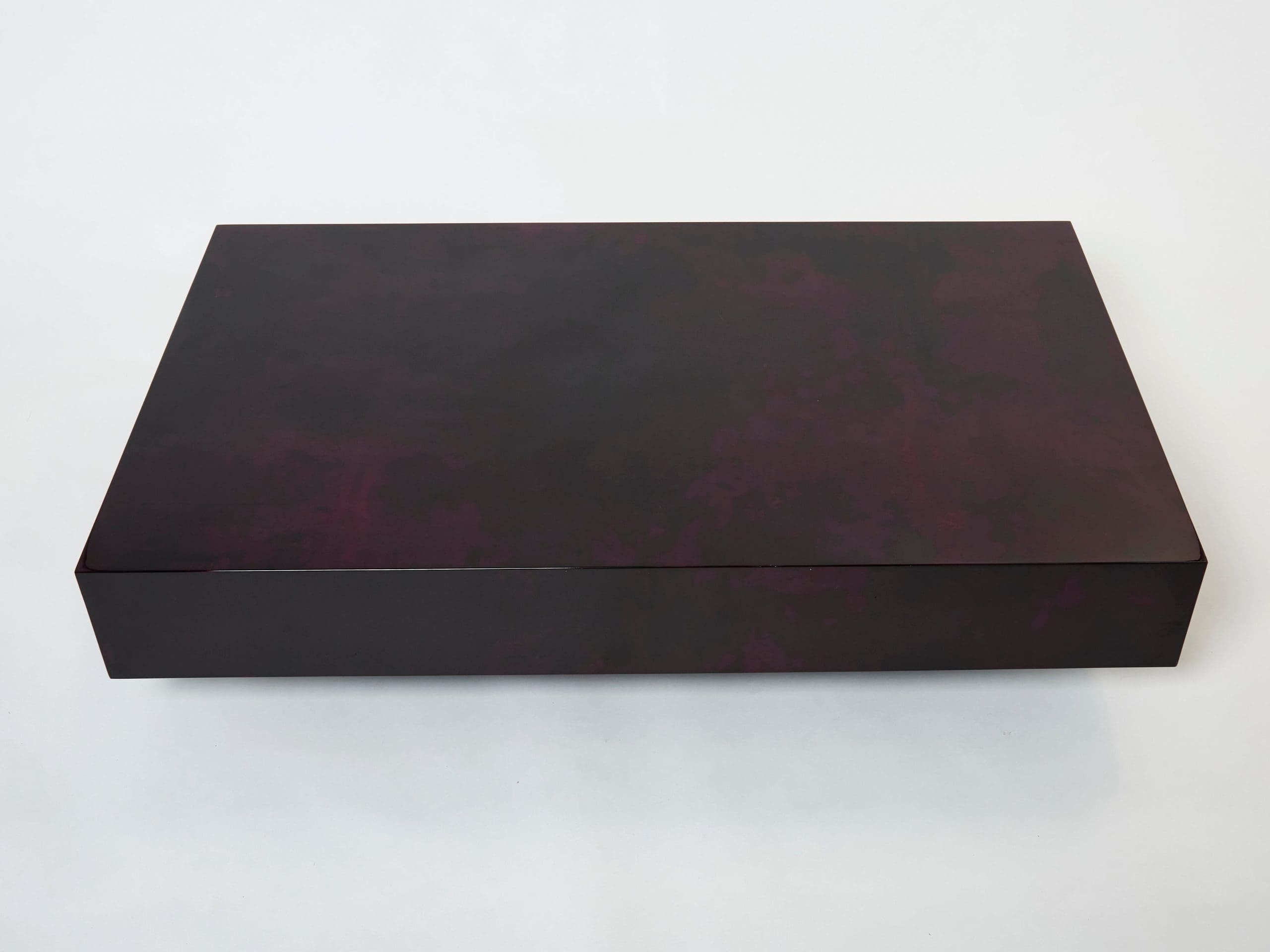 Table basse Aldo Tura en parchemin de peau de chèvre violet foncé, années 1960