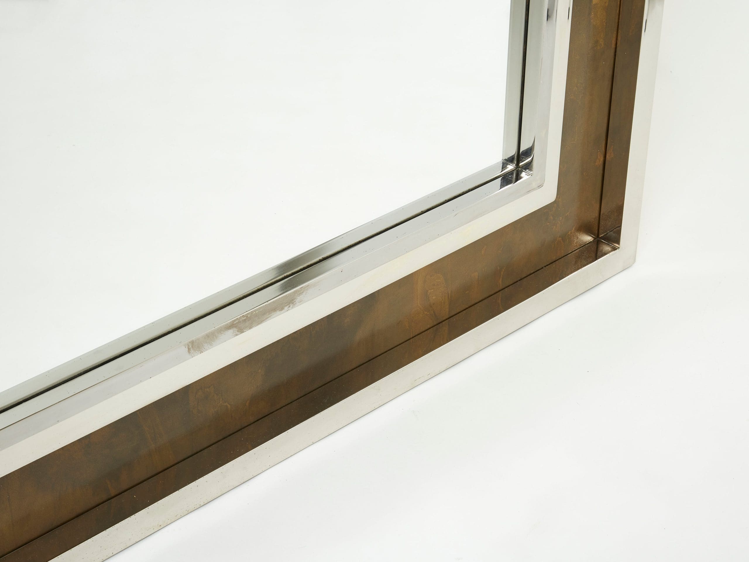 Grand Miroir Industriel en Chrome et Métal Cuivré par Belgo Chrome, 1970s