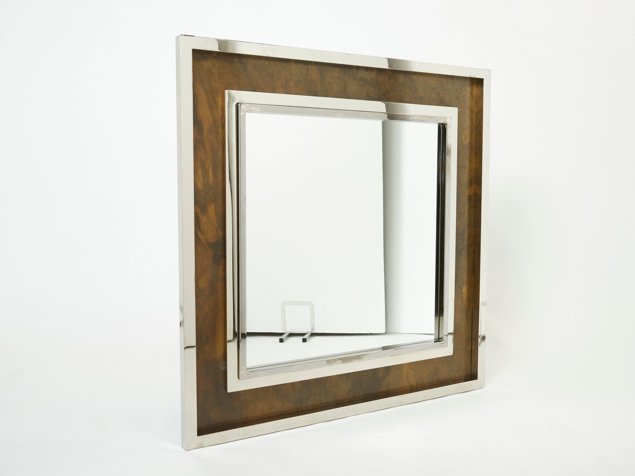Grand Miroir Industriel en Chrome et Métal Cuivré par Belgo Chrome, 1970s