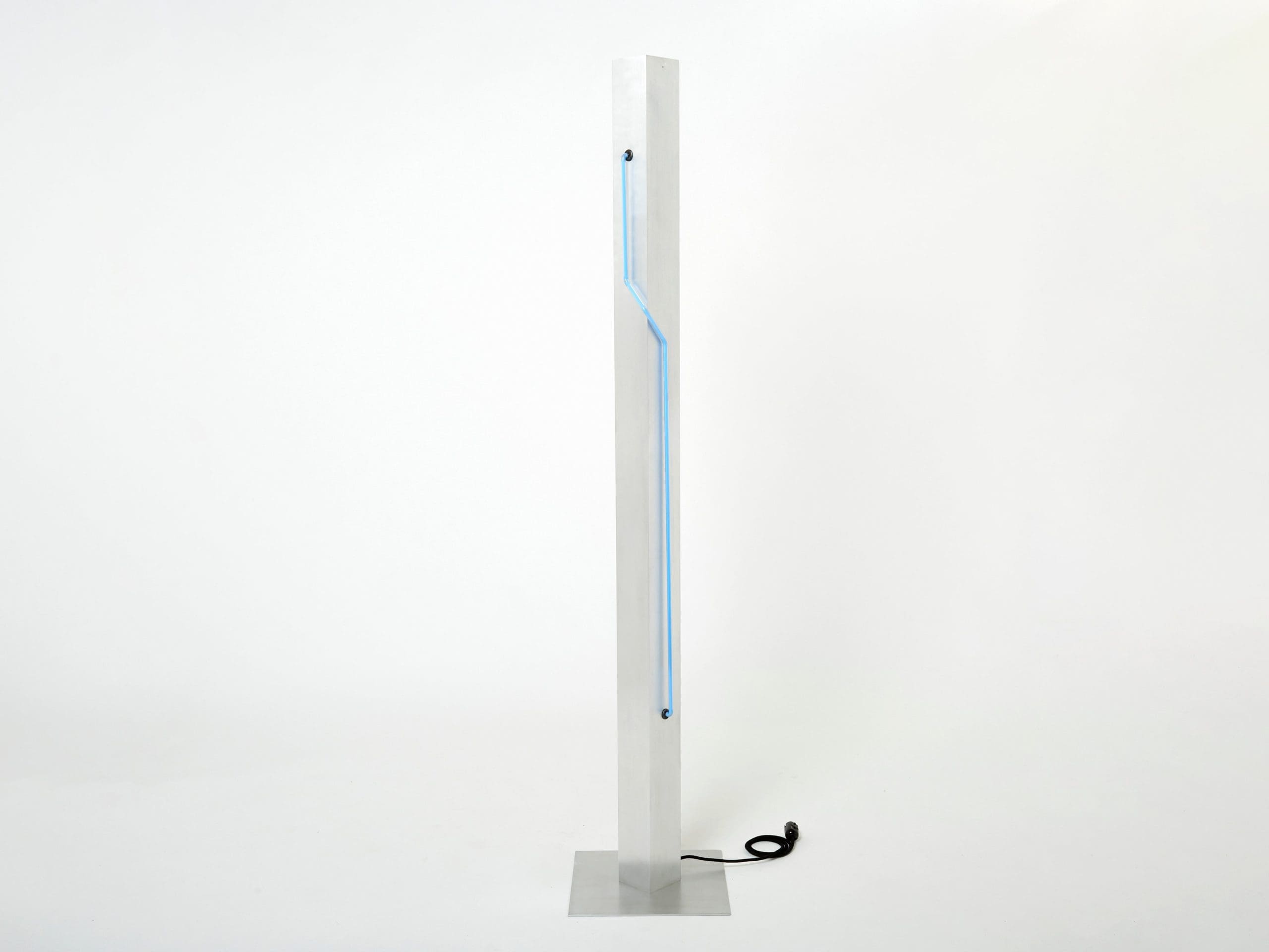 blue neon steel floor lamp by rudi stern and dan chelsea for kovacs 1983