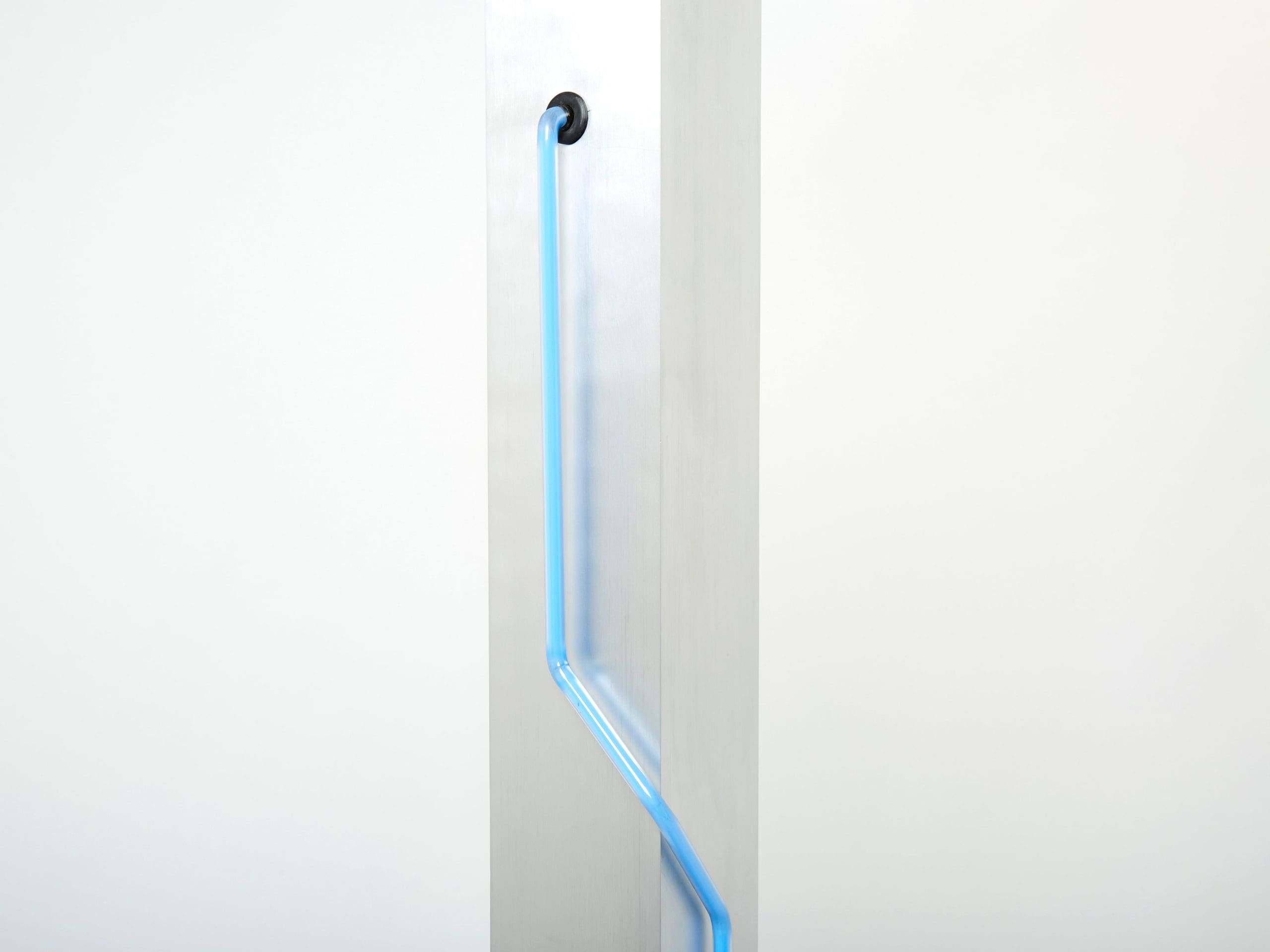 blue neon steel floor lamp by rudi stern and dan chelsea for kovacs 1983