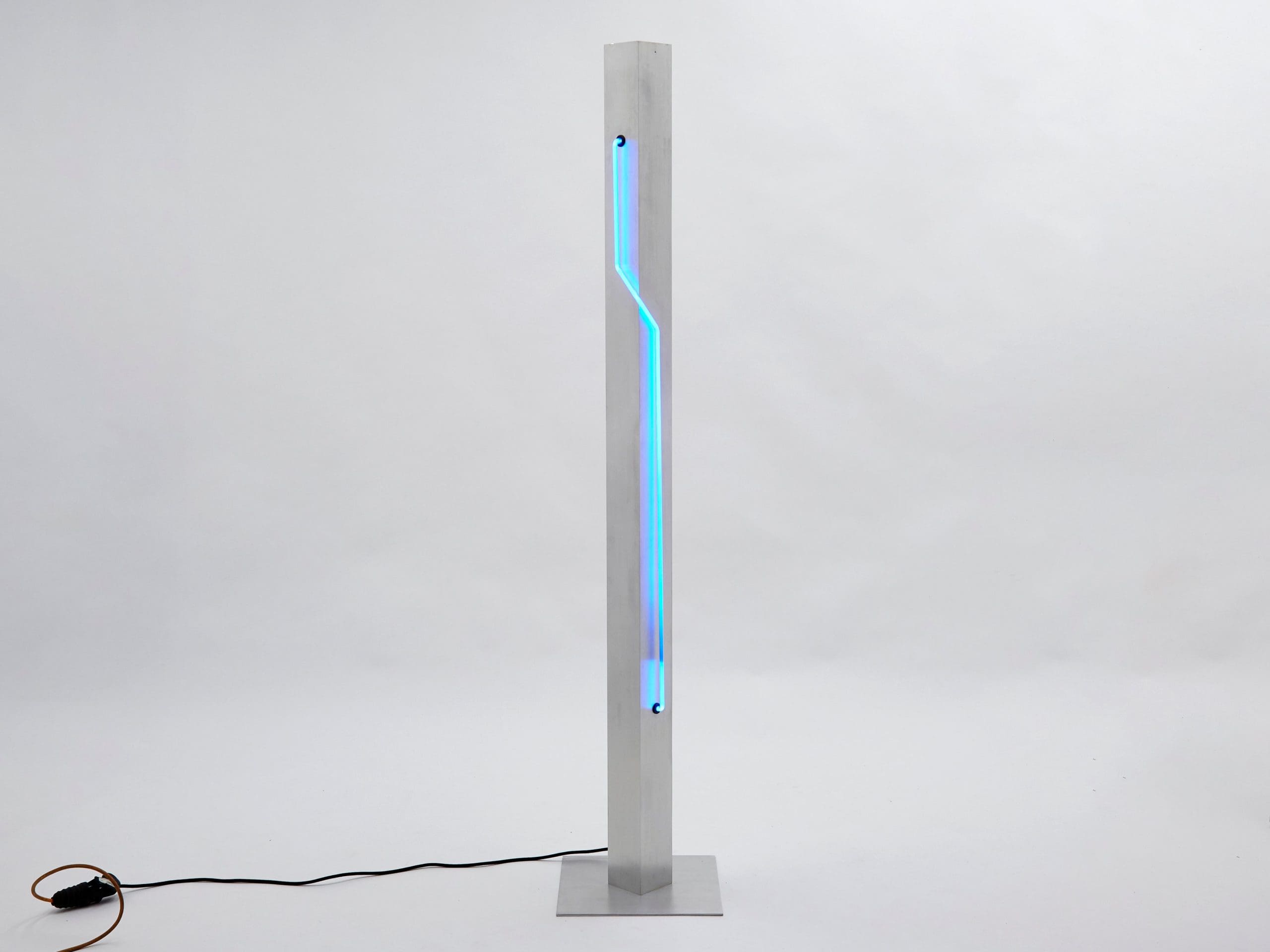 blue neon steel floor lamp by rudi stern and dan chelsea for kovacs 1983