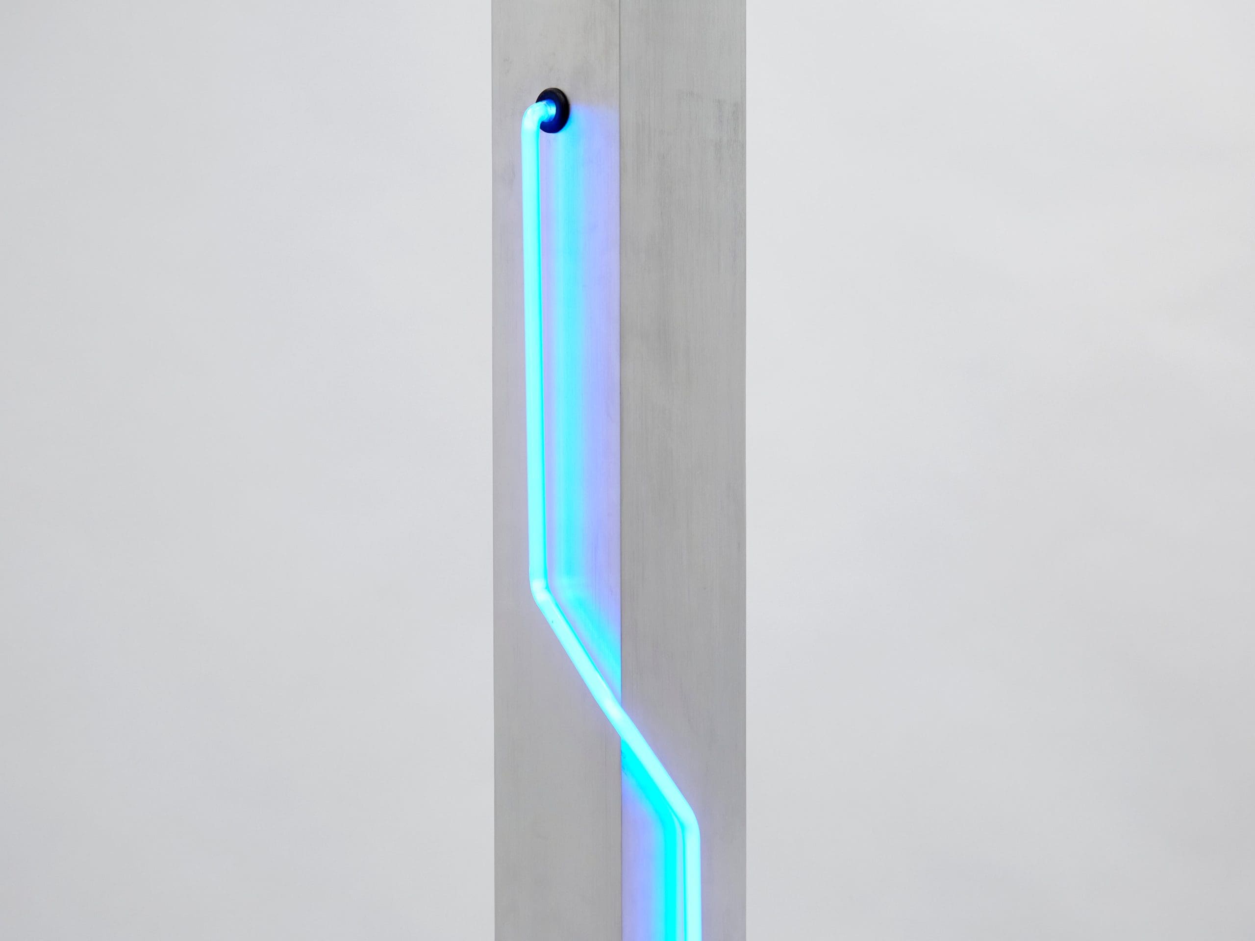 blue neon steel floor lamp by rudi stern and dan chelsea for kovacs 1983