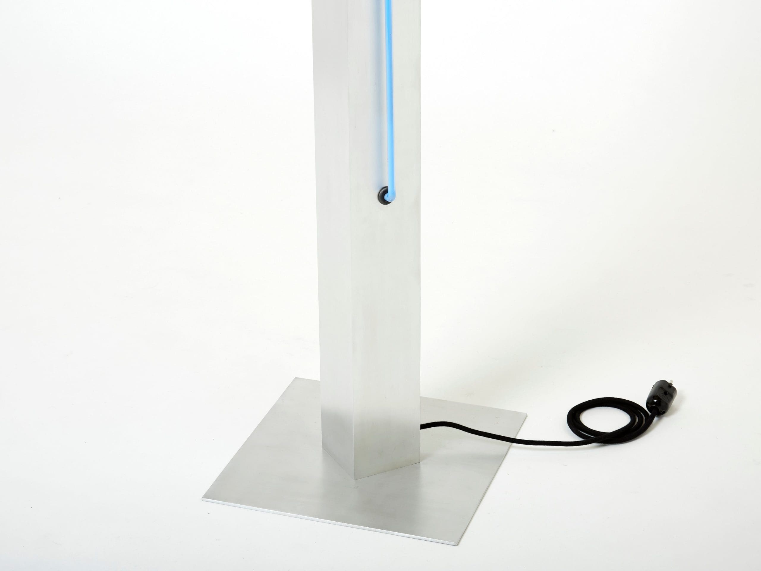 blue neon steel floor lamp by rudi stern and dan chelsea for kovacs 1983