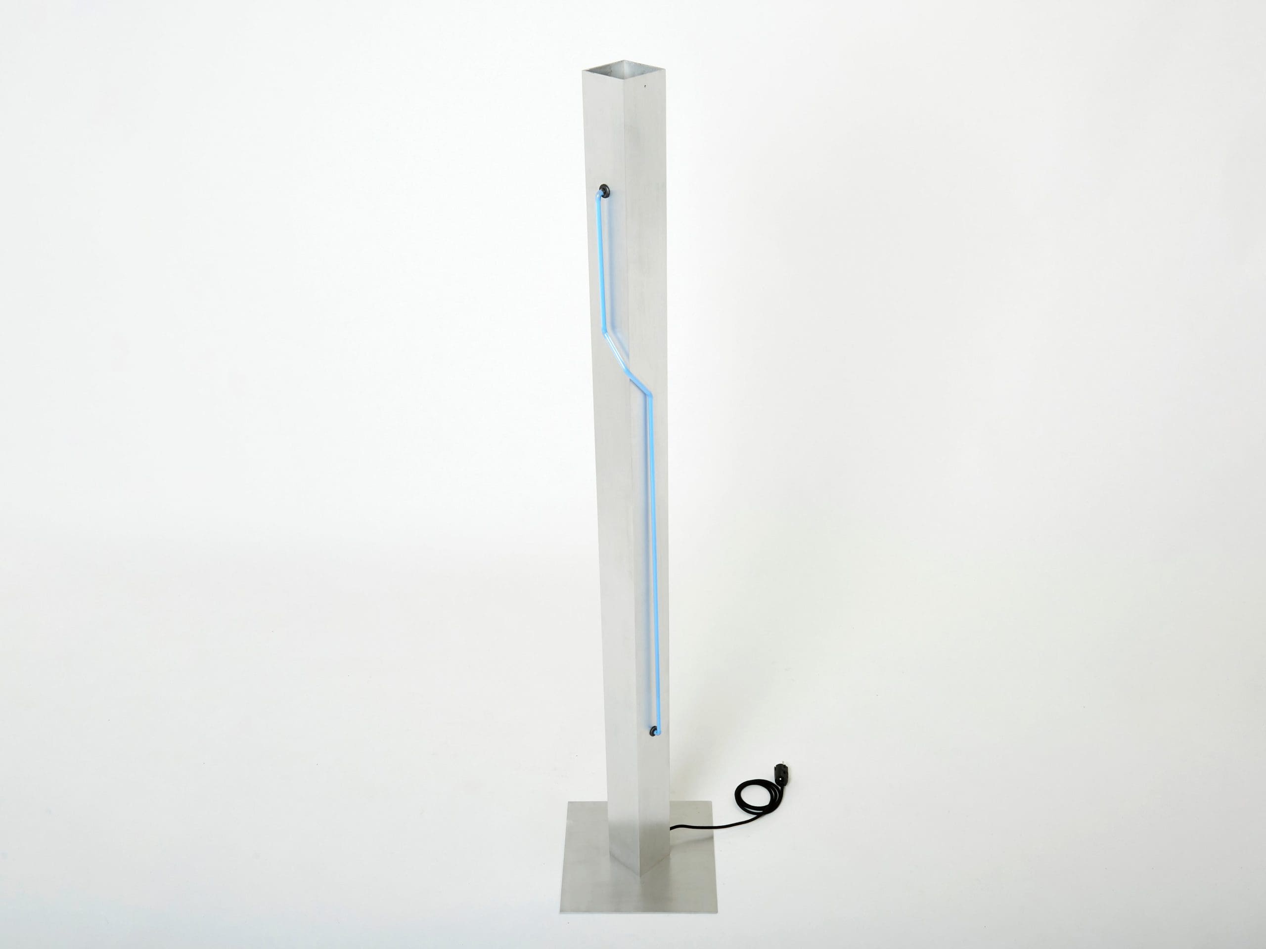 blue neon steel floor lamp by rudi stern and dan chelsea for kovacs 1983