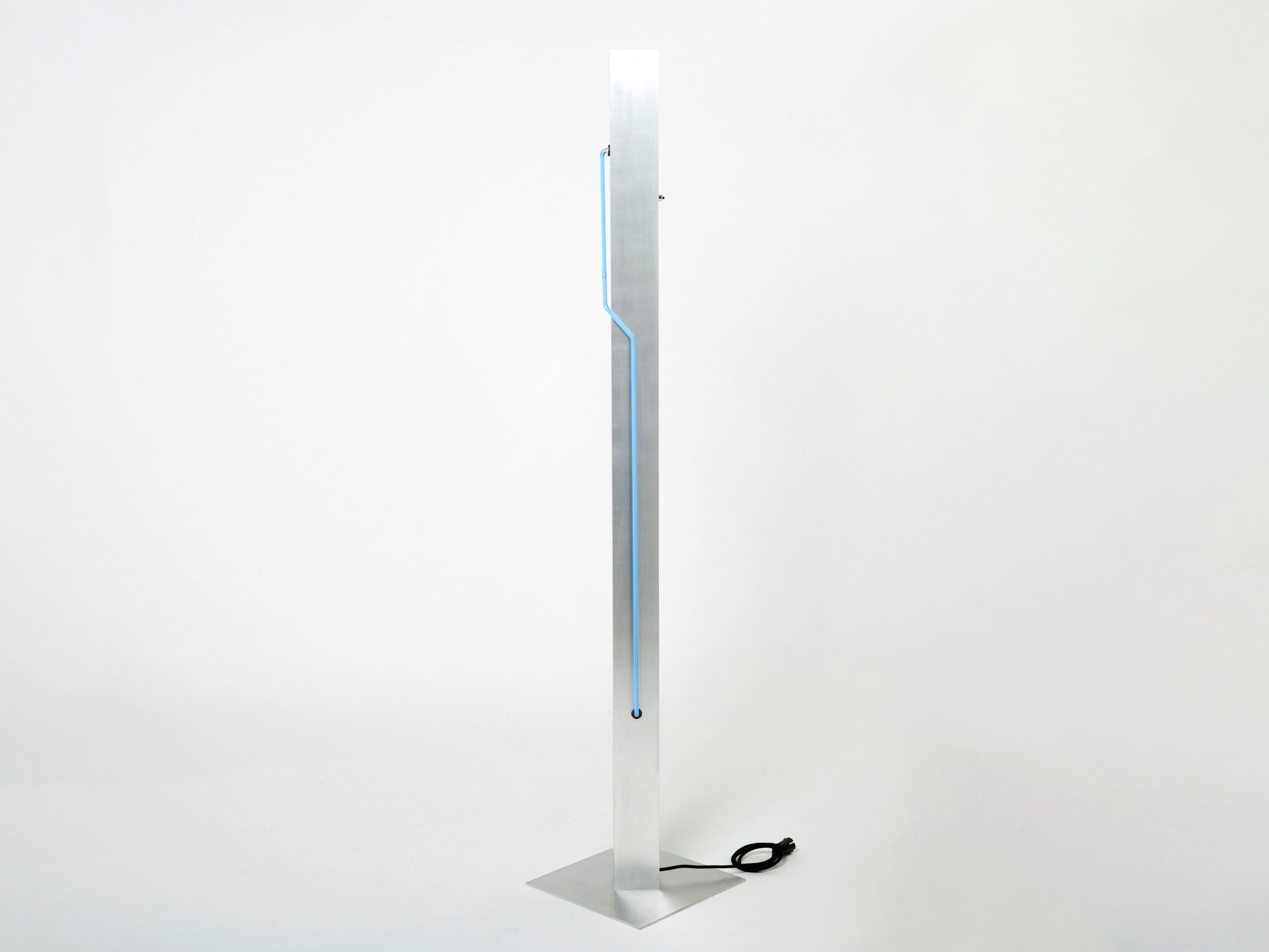 blue neon steel floor lamp by rudi stern and dan chelsea for kovacs 1983