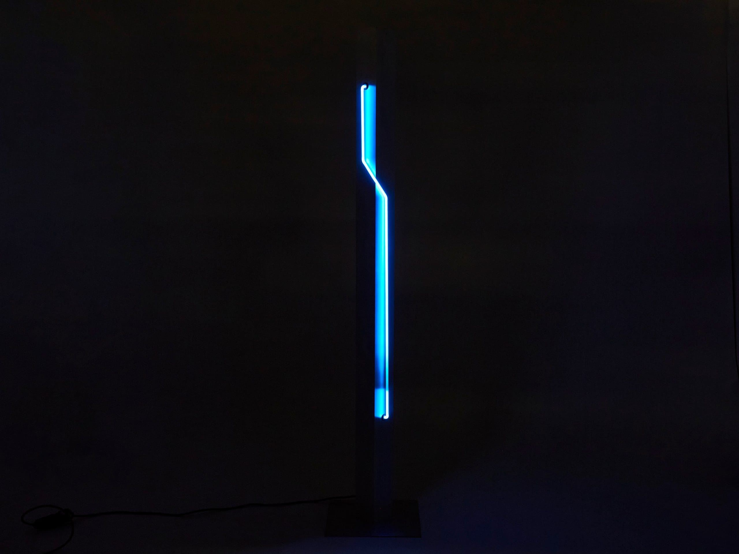 blue neon steel floor lamp by rudi stern and dan chelsea for kovacs 1983