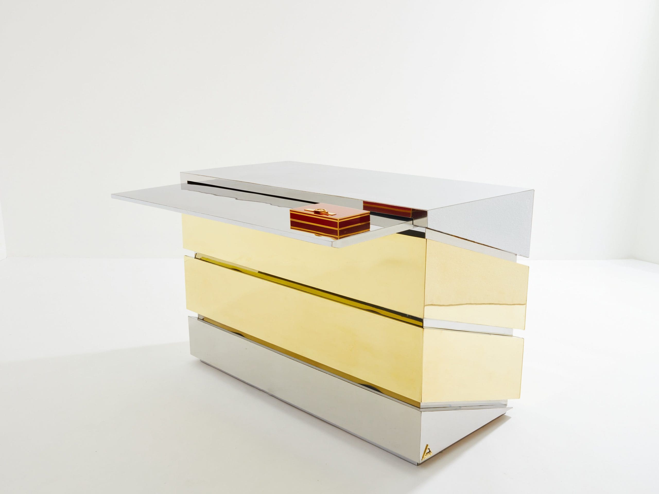 Commode Gabriella Crespi « Mr-Mme » en Chrome et Laiton (1972)