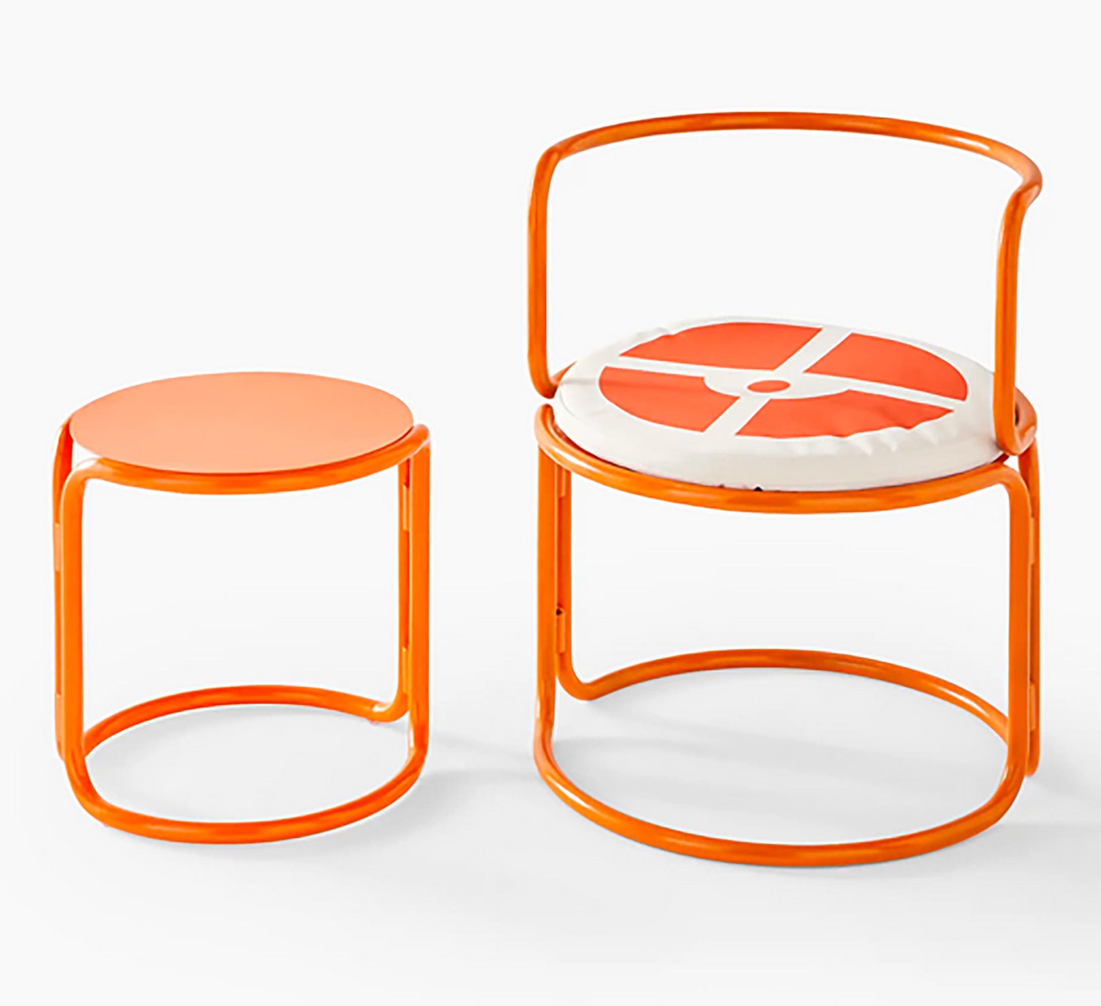 Gae Aulenti – Tabourets/Basses Tables Laquées Orange