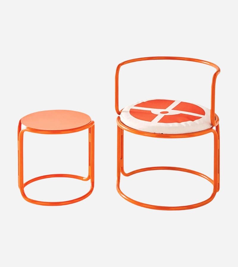 Gae Aulenti – Tabourets/Basses Tables Laquées Orange