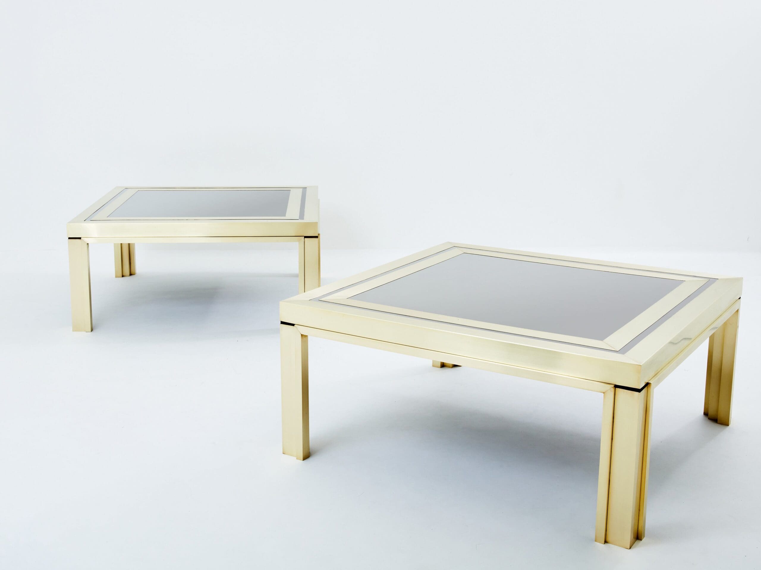 Tables Basses en Laiton Brossé et Acier Inoxydable par Giacomo Sinopoli, Années 1970