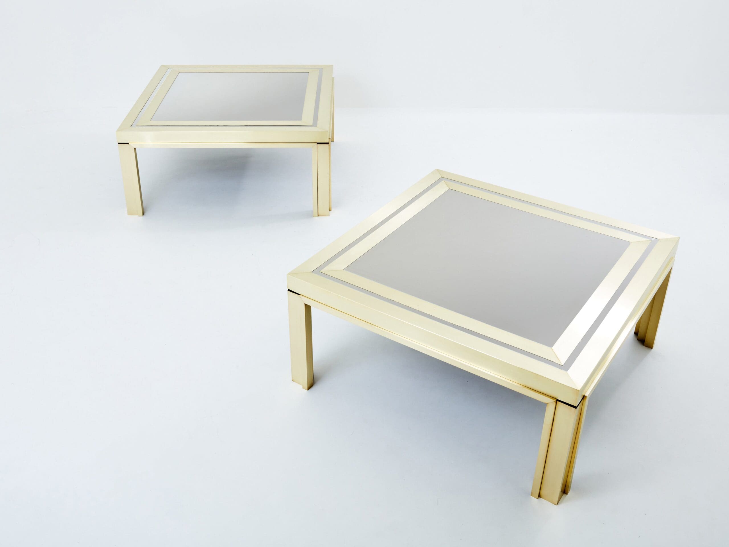 Tables Basses en Laiton Brossé et Acier Inoxydable par Giacomo Sinopoli, Années 1970