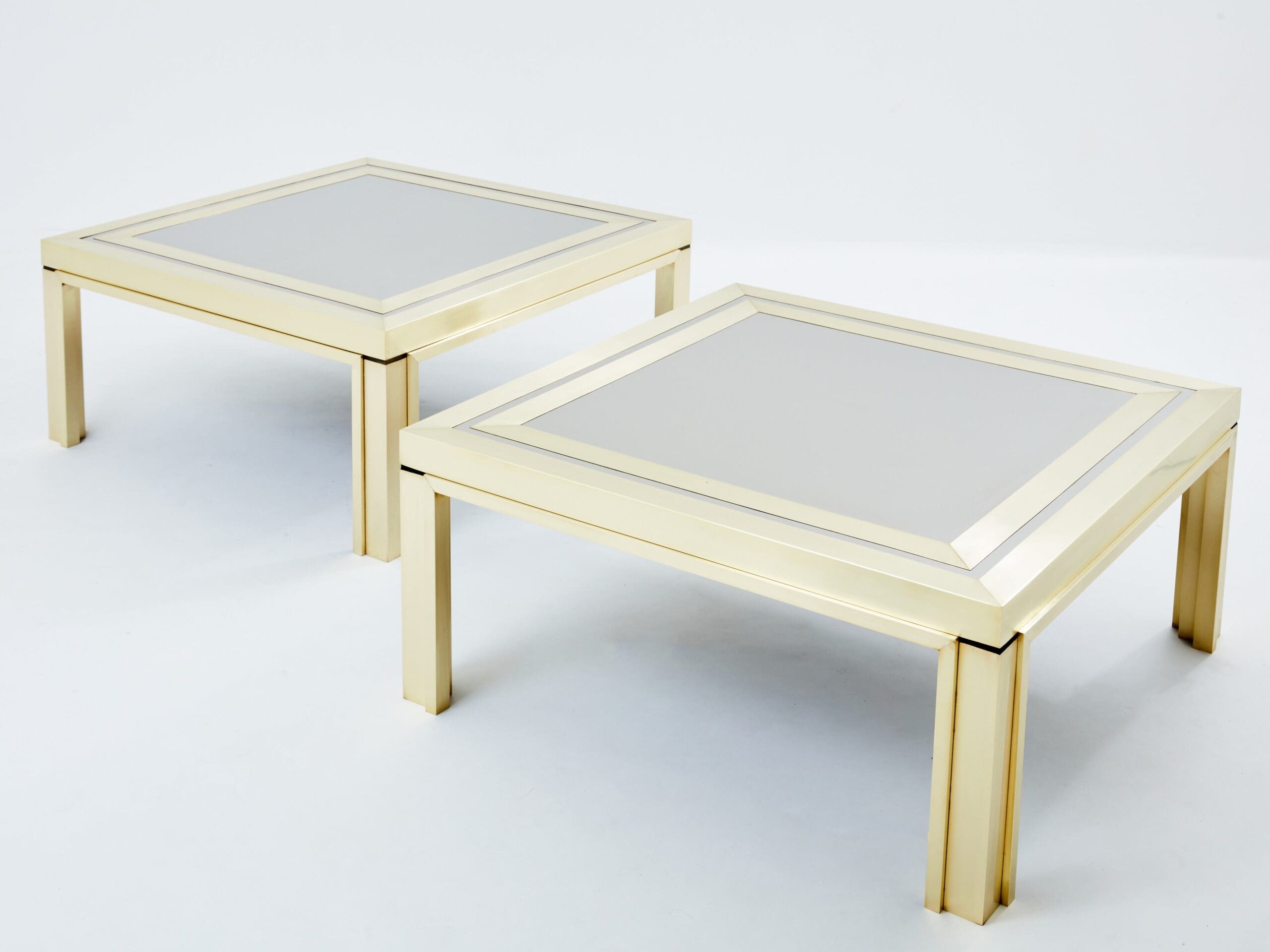 Tables Basses en Laiton Brossé et Acier Inoxydable par Giacomo Sinopoli, Années 1970