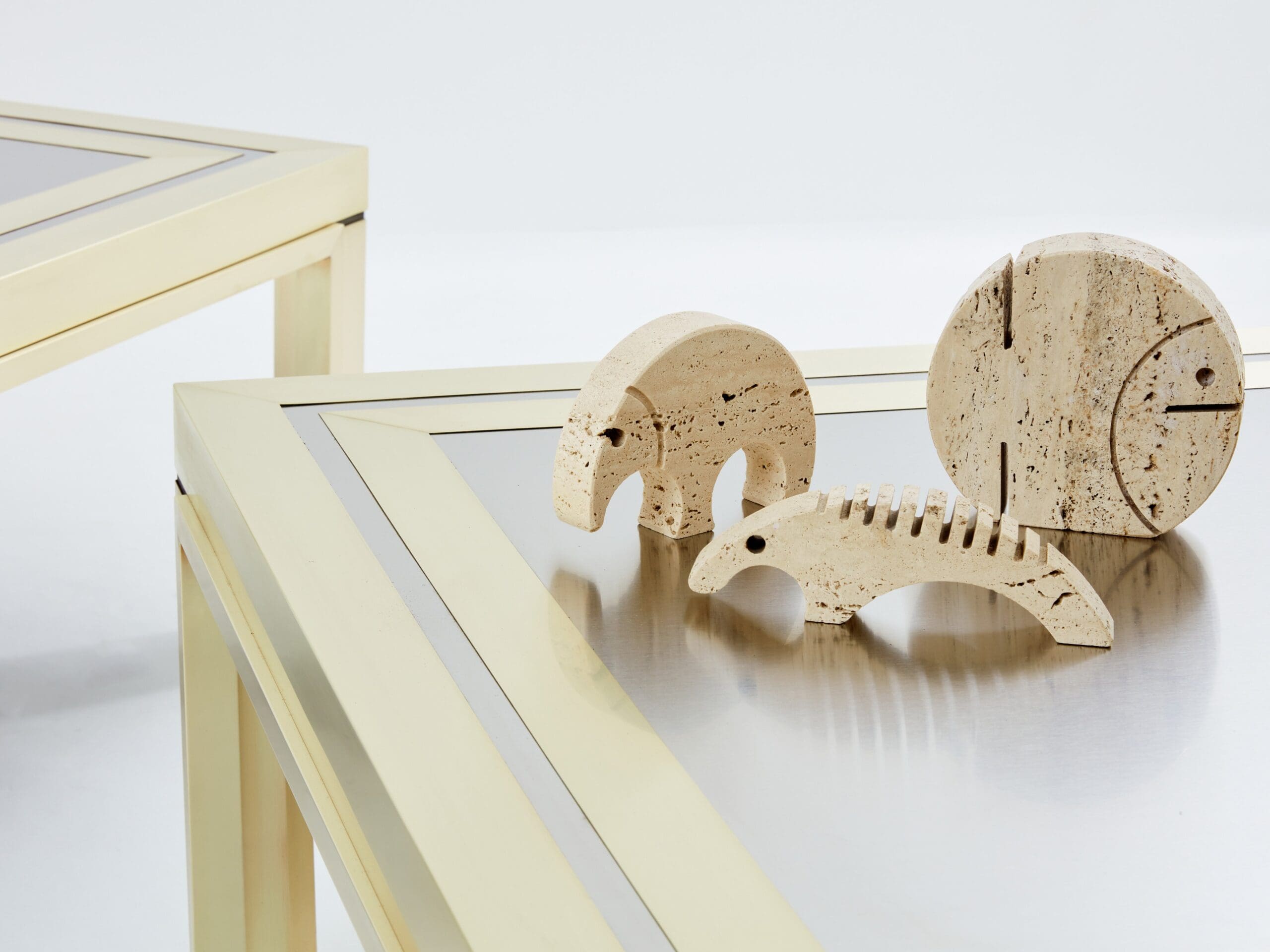 Tables Basses en Laiton Brossé et Acier Inoxydable par Giacomo Sinopoli, Années 1970