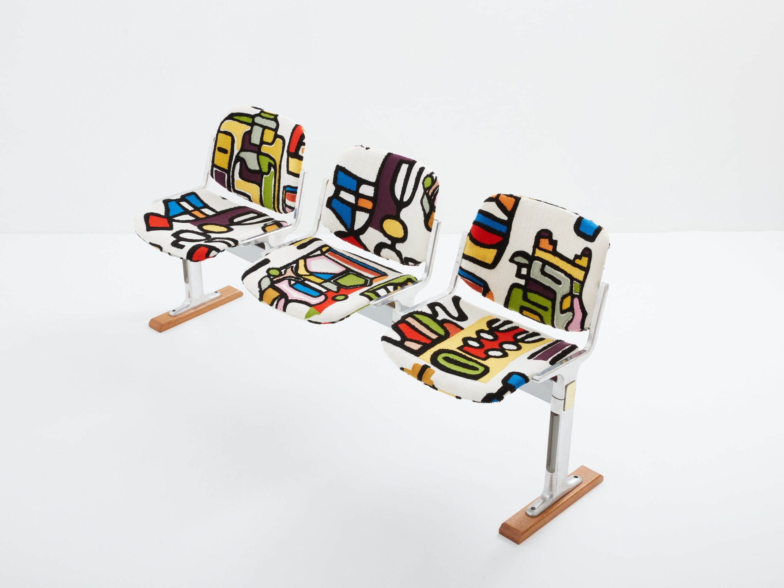 Banc par Giancarlo Piretti pour Castelli avec Tissu Pierre Frey, 1970