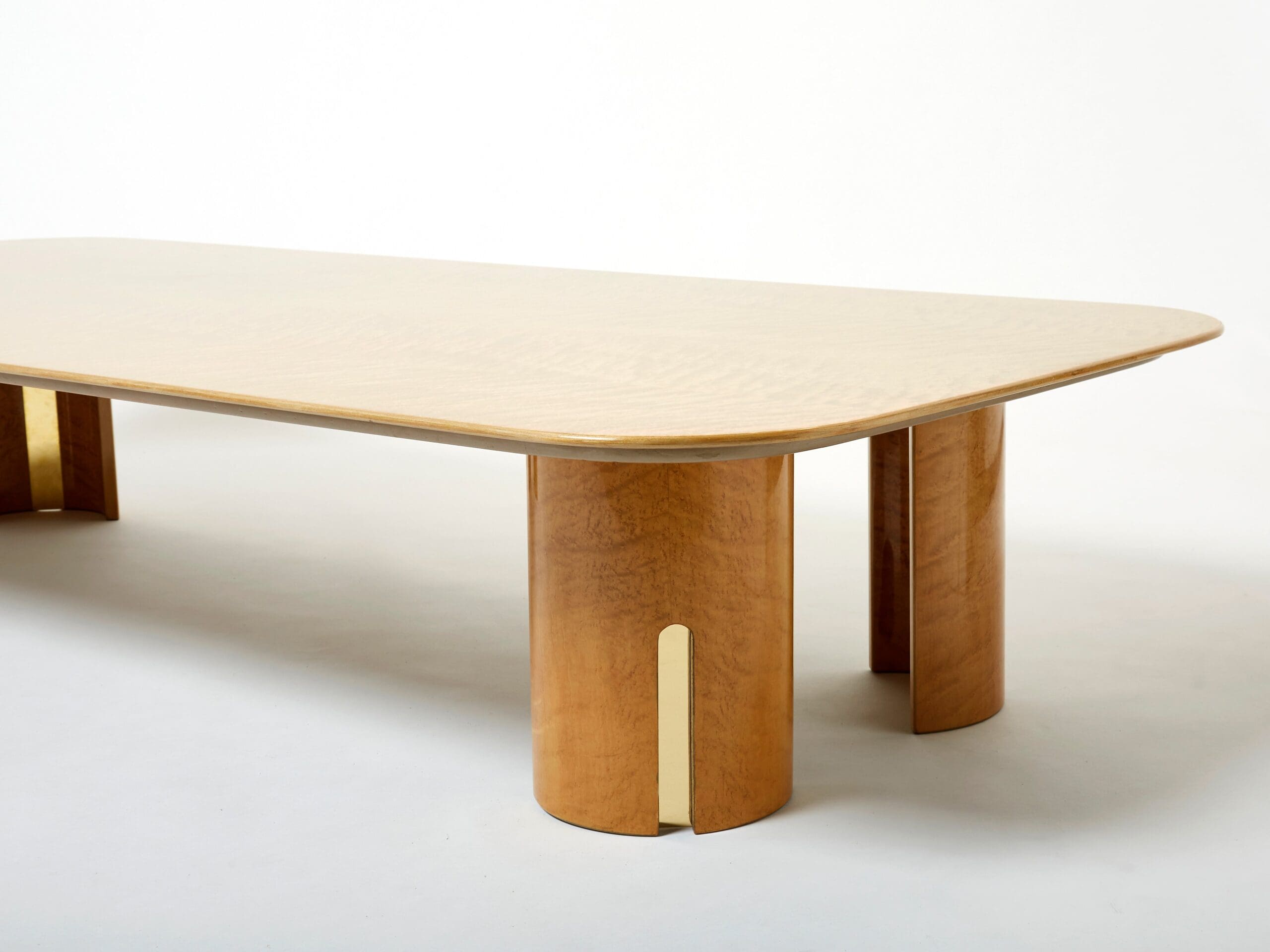 Table Basse en Érable et Laiton Signée Giovanni Offredi pour Saporiti, Années 1980