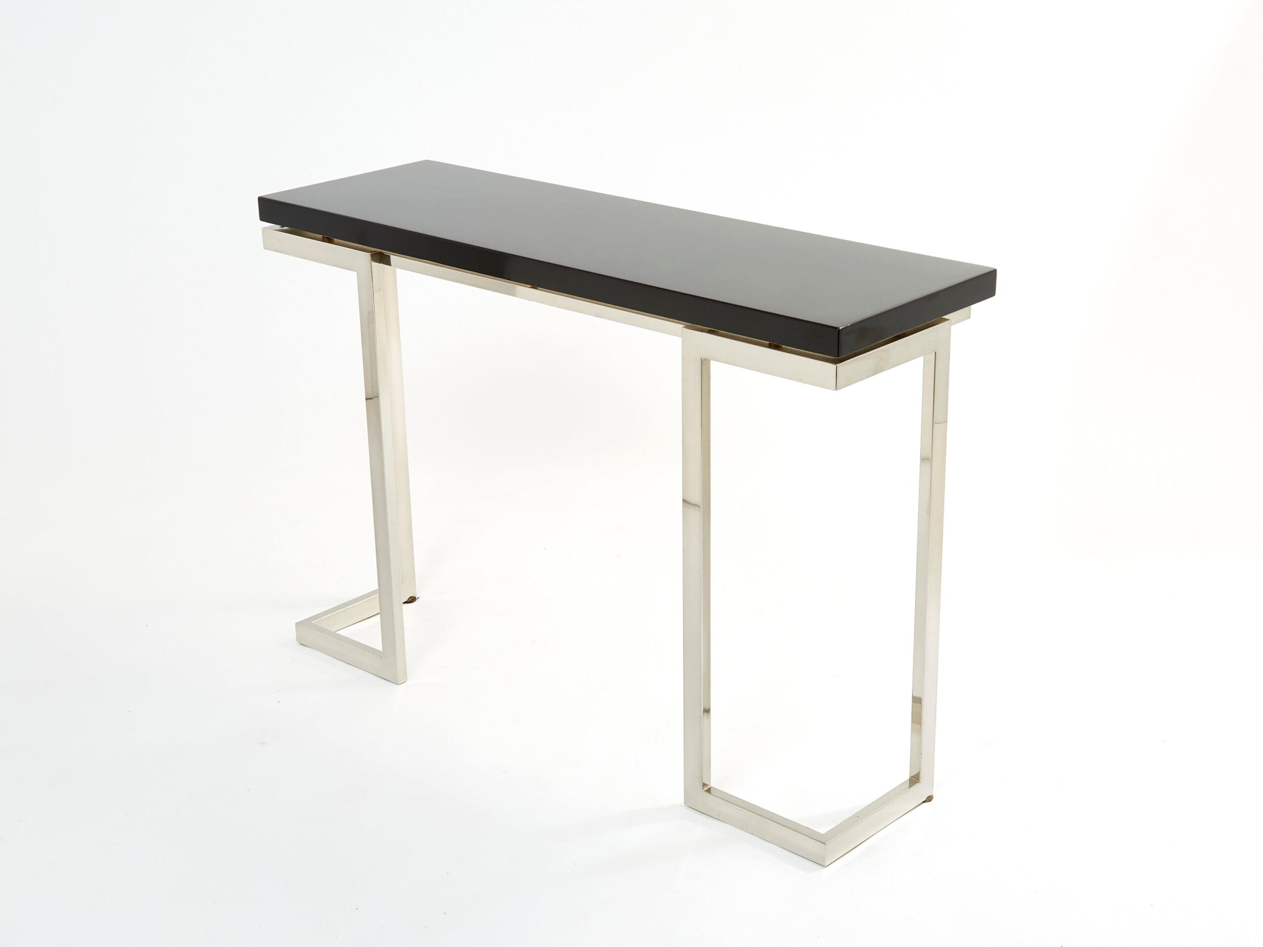 Console en laque noire et chrome par Guy Lefevre pour Maison Jansen, années 1970