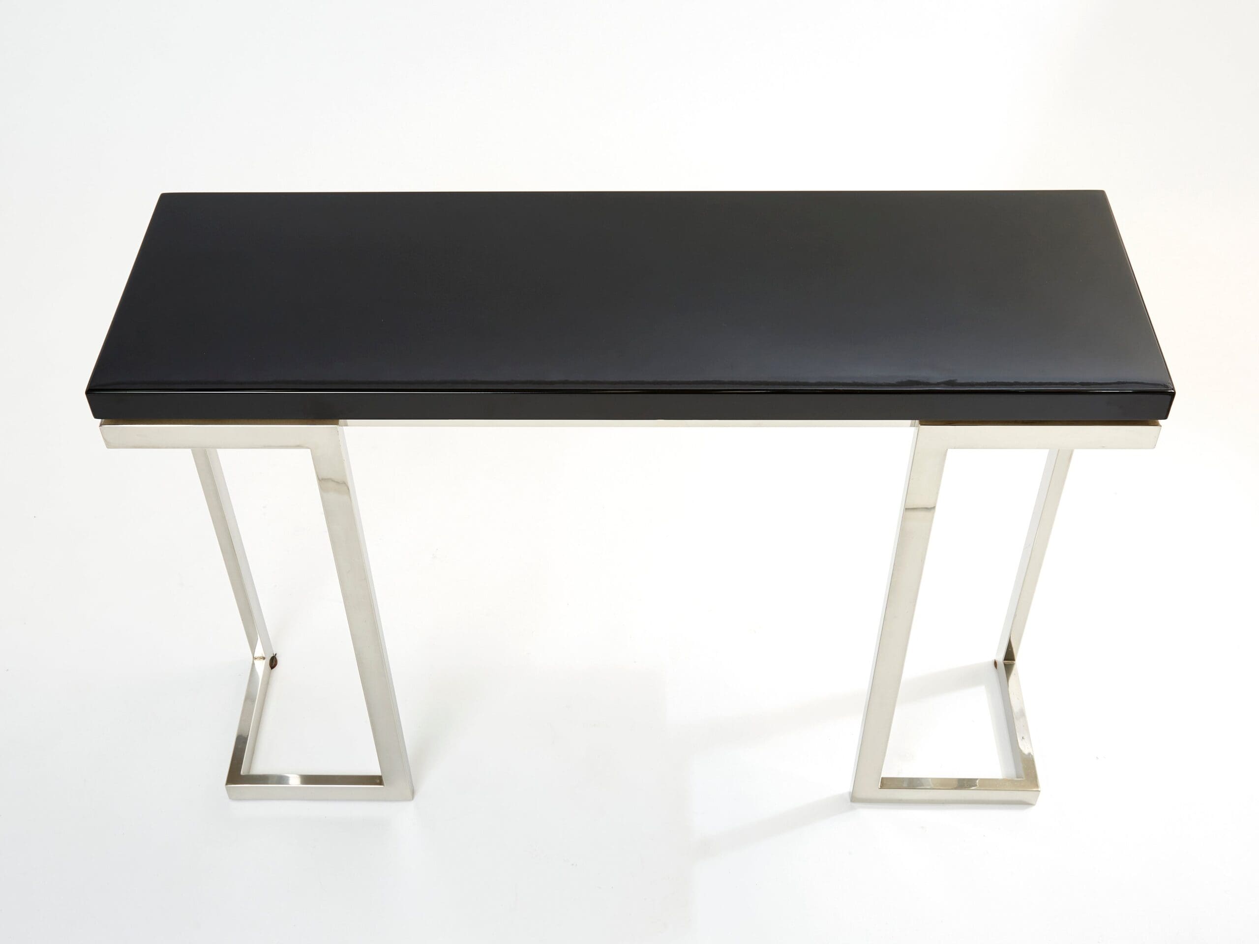 Console en laque noire et chrome par Guy Lefevre pour Maison Jansen, années 1970